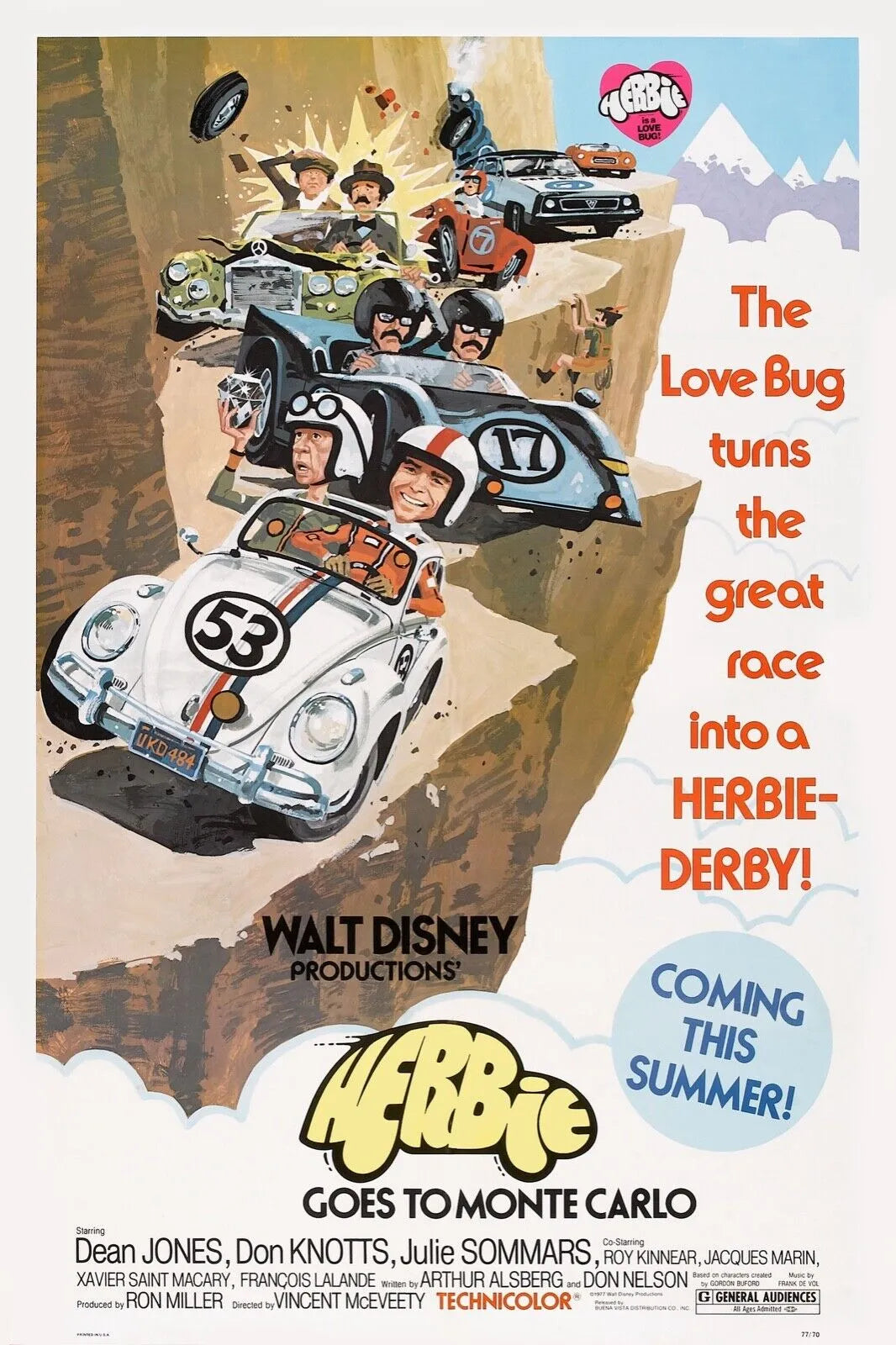 HERBIE “GOES TO MONTE CARLO” – WALT DISNEY, 1977, REPRO AFFICHE CINEMA VINTAGE