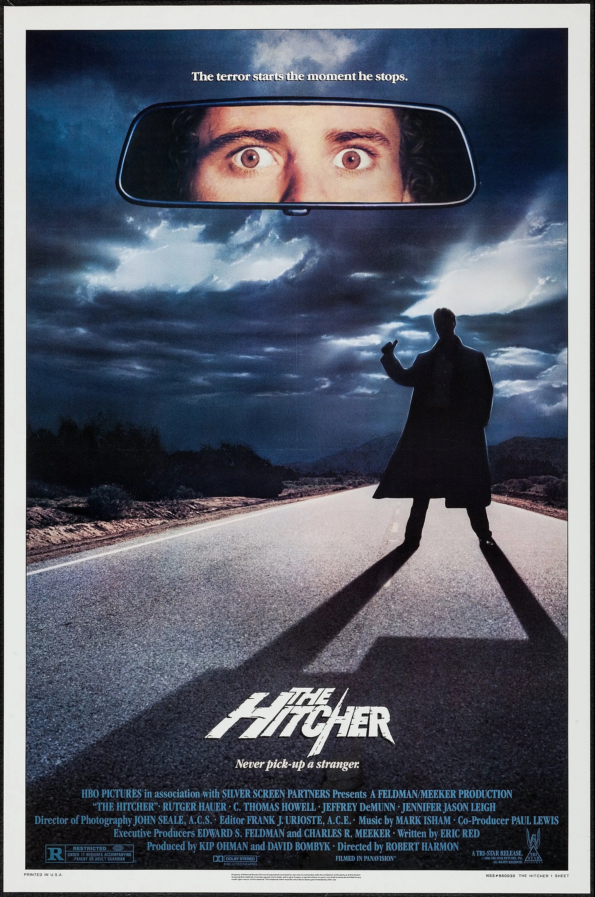 HITCHER – RUTGER HAUER – C. THOMAS HOWELL – 1986 , AFFICHE VINTAGE CINÉMA RÉTRO, HQ