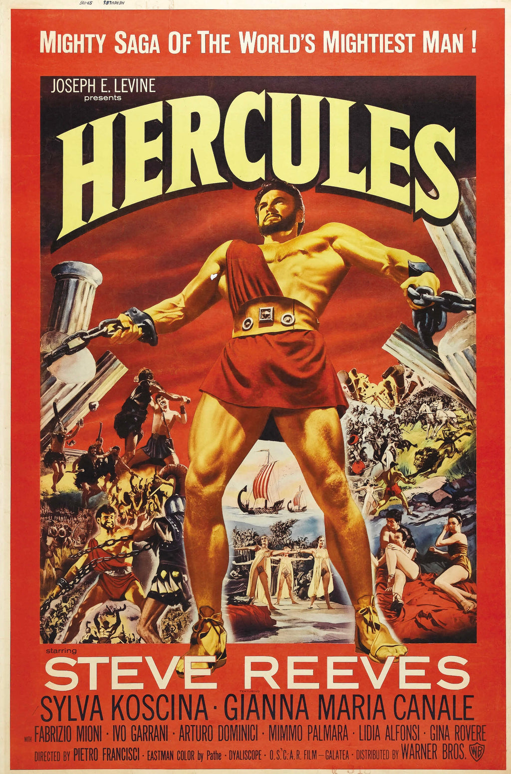 Affiche du film Hercules (1959) avec Steve Reeves. Péplum mythologique culte. Reproduction haute qualité – Poster Hub Studio.