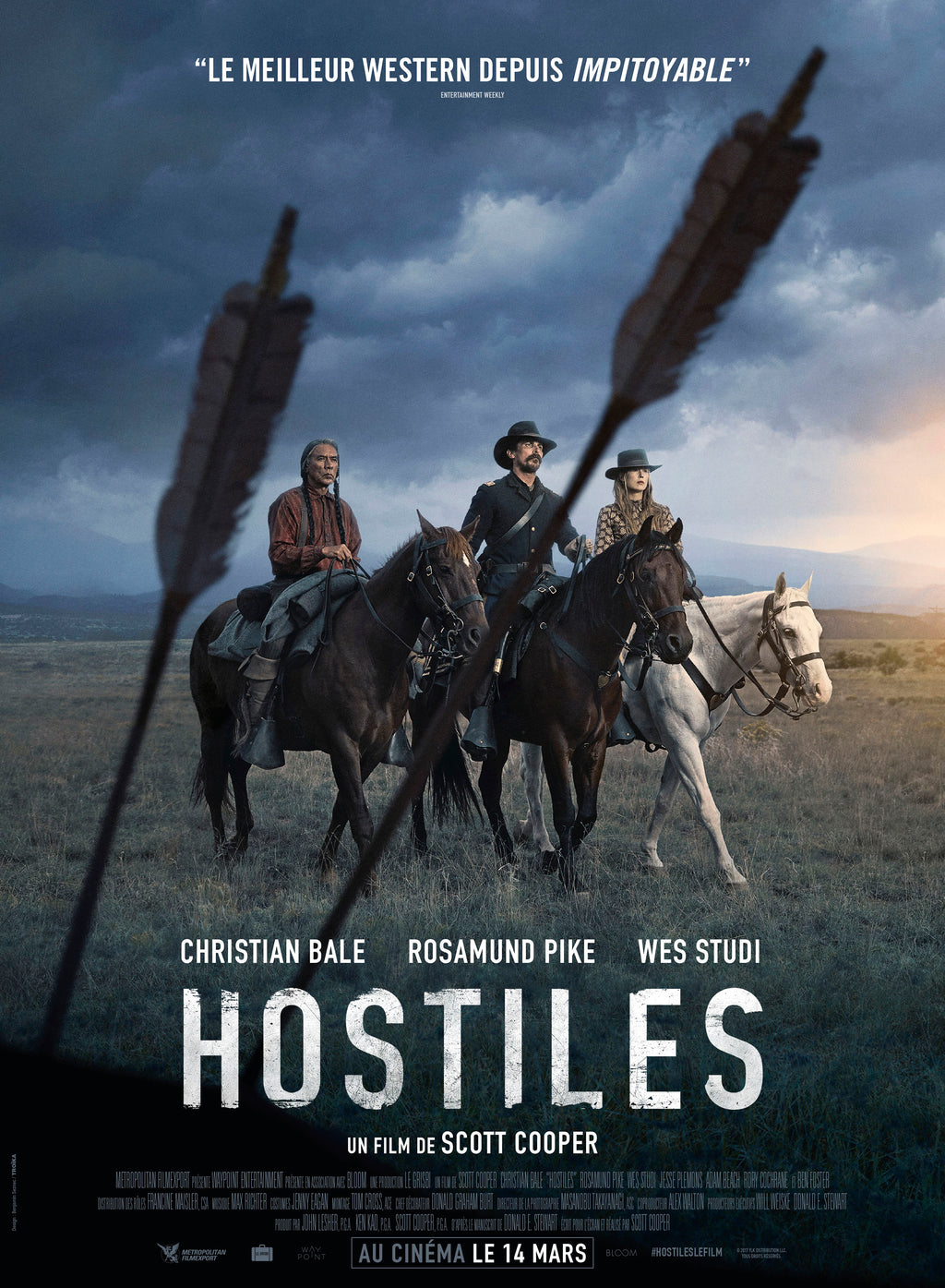 Affiche du film Hostiles (2017) avec Christian Bale et Rosamund Pike. Western dramatique intense. Reproduction HQ – Poster Hub.