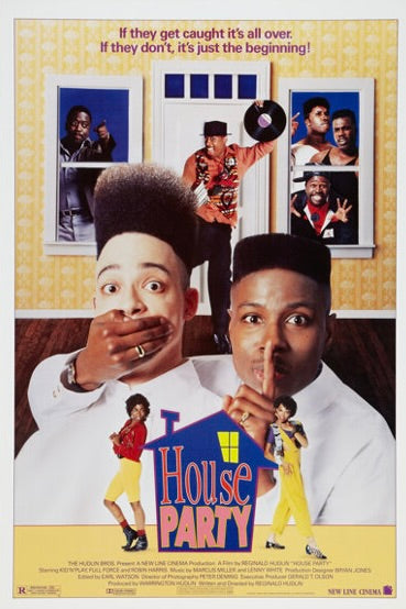 Affiche du film House Party (1990), comédie culte hip-hop avec Kid ’n Play. Ambiance fun et rétro. Reproduction HQ – Poster Hub.