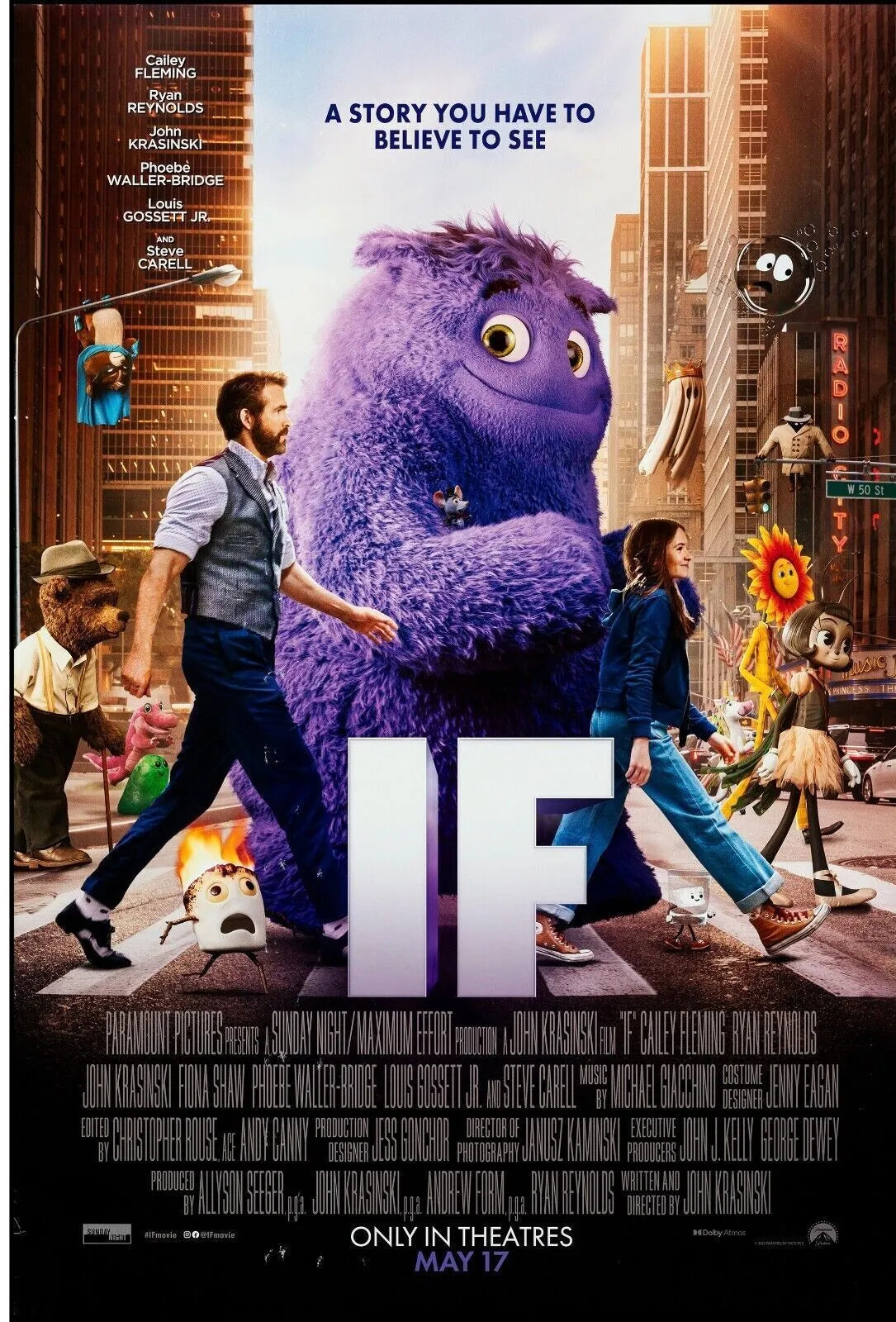 IF, RYAN REYNOLDS, 2024, REPRO MOVIE POSTER, VINTAGE, HQ.