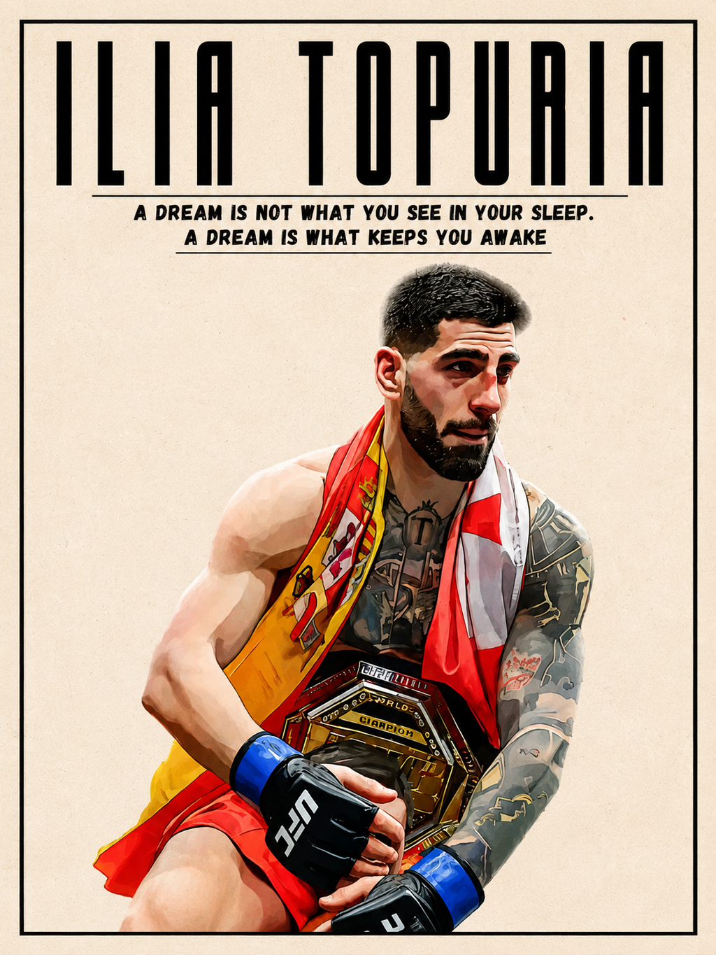 ILIA TOPURIA, UFC, 2024, CARTEL REPRO DEPORTIVO, VINTAGE, HQ.