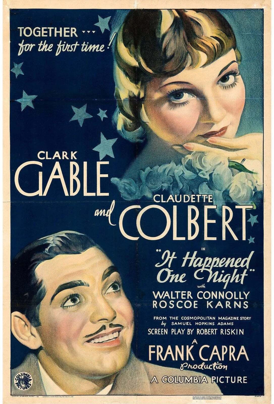 IT HAPPENED ONE NIGHT – CLARK GABLE, 1934 – REPRO AFFICHE CINÉMA VINTAGE HQ