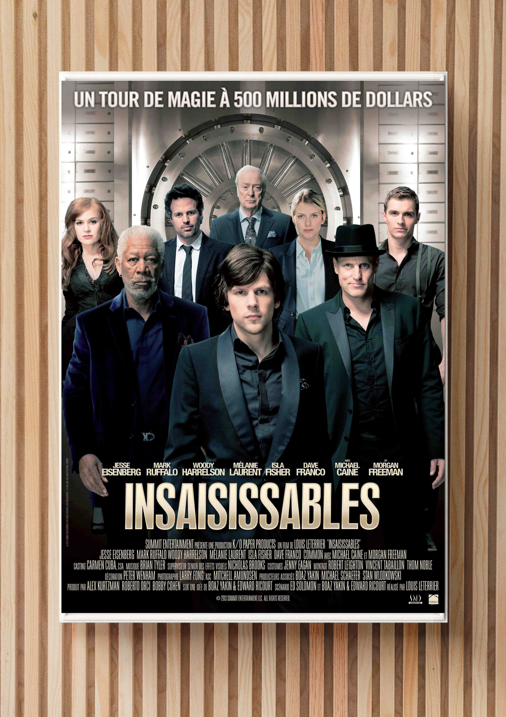 Affiche du film Insaisissables (2013) avec Jesse Eisenberg et Morgan Freeman. Thriller autour de la magie. Reproduction HQ – Poster Hub Studio.