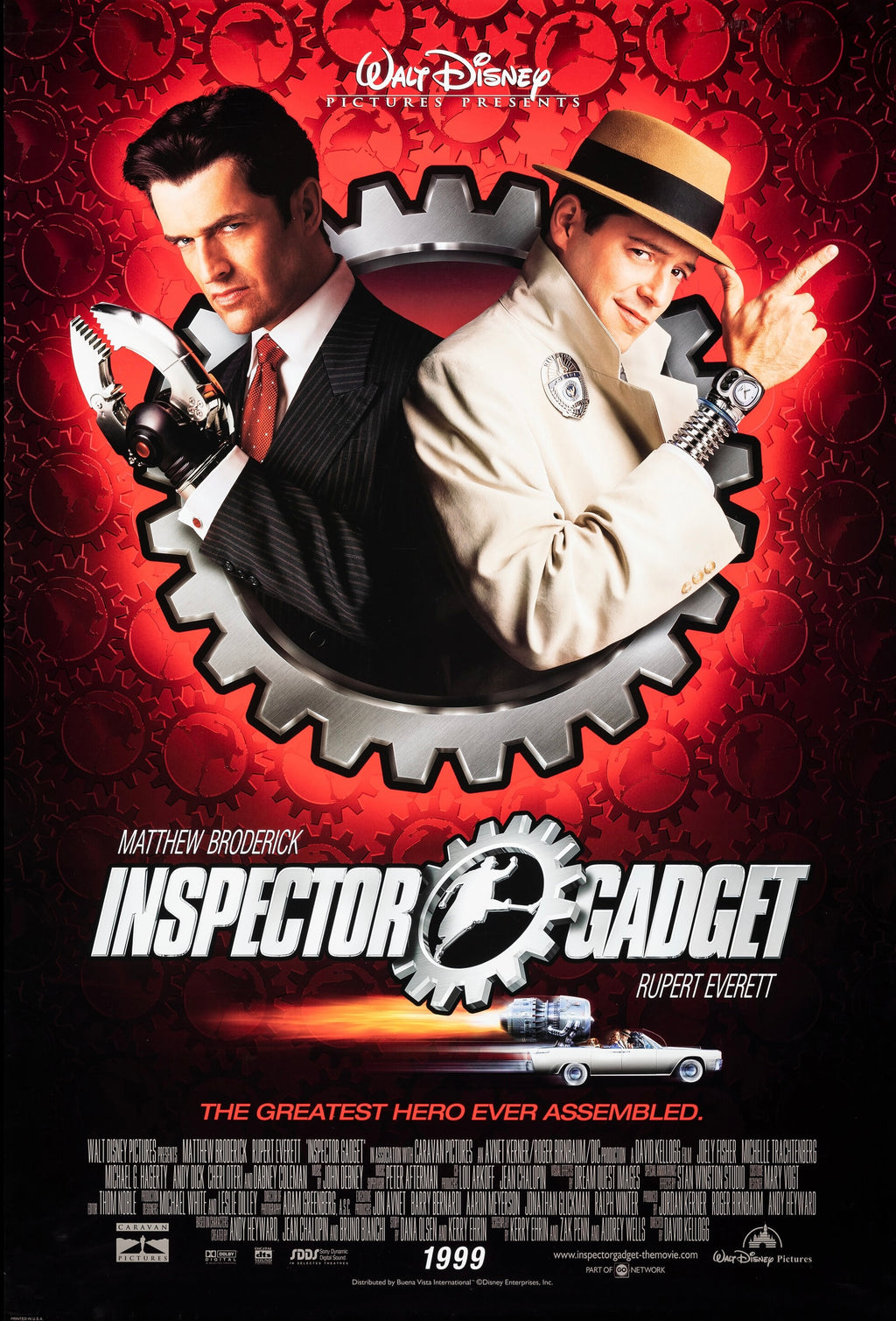 Affiche du film Inspector Gadget (1999) avec Matthew Broderick. Comédie familiale culte Disney. Reproduction HQ – Poster Hub Studio.
