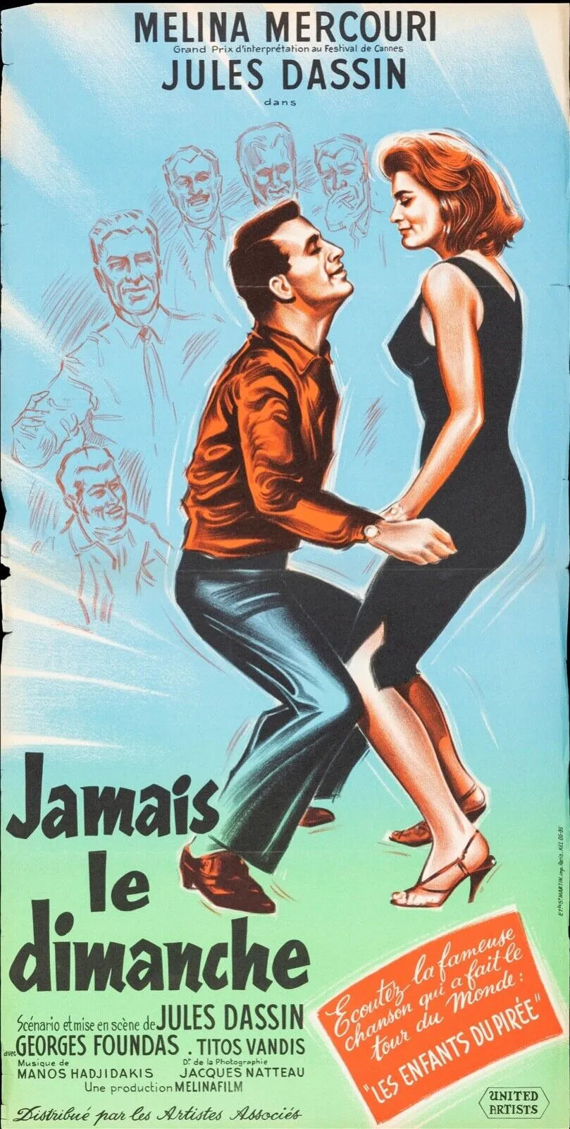 JAMAIS LE DIMANCHE, MELINA MERCOURI, JULES DASSIN, REPRO AFFICHE CINÉMA VINTAGE HQ