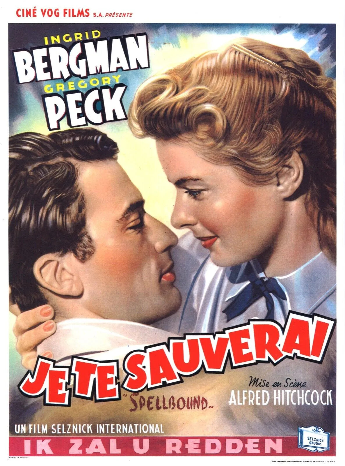 JE TE SAUVERAI, INGRID BERGMAN, 1945, REPRO MOVIE POSTER, VINTAGE, HQ