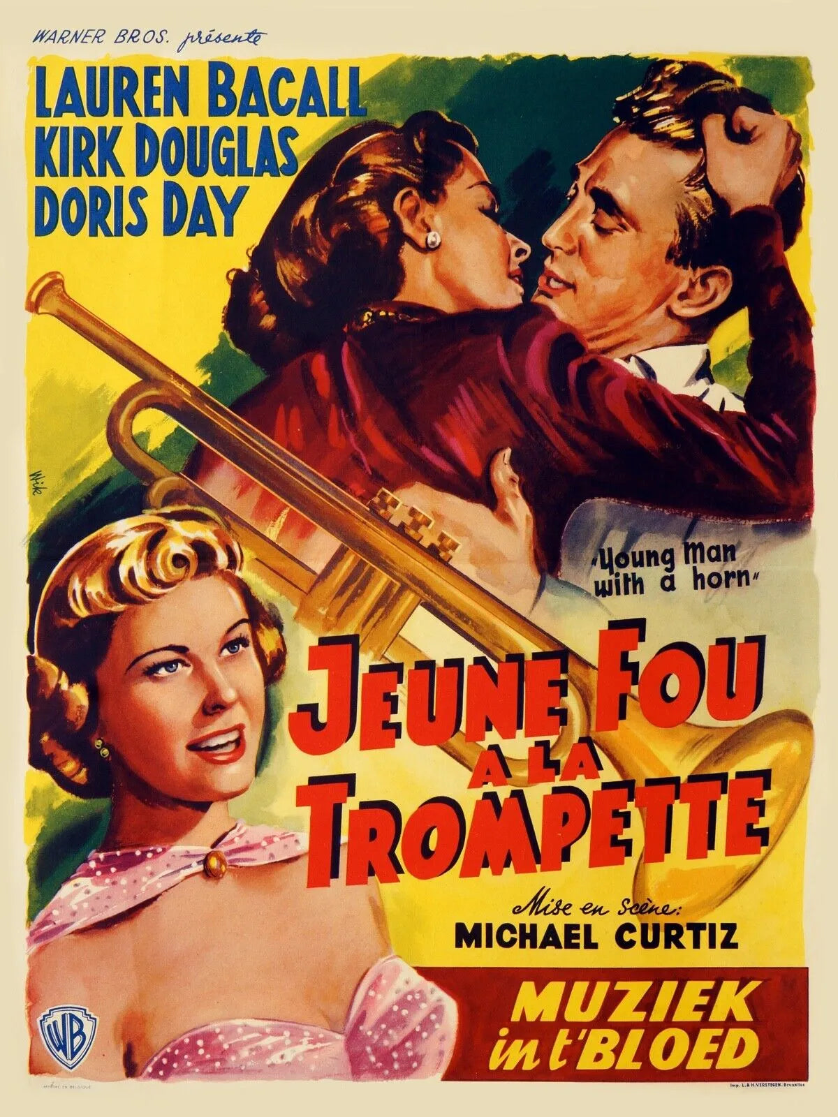 JEUNE FOU À LA TROMPETTE, L. BACALL REPRO AFFICHE CINEMA VINTAGE HQ