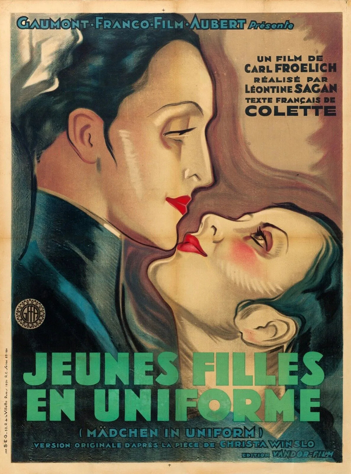 JEUNES FILLES EN UNIFORME, HERTHA THIELE, 1931, REPRO MOVIE POSTER, VINTAGE, HQ