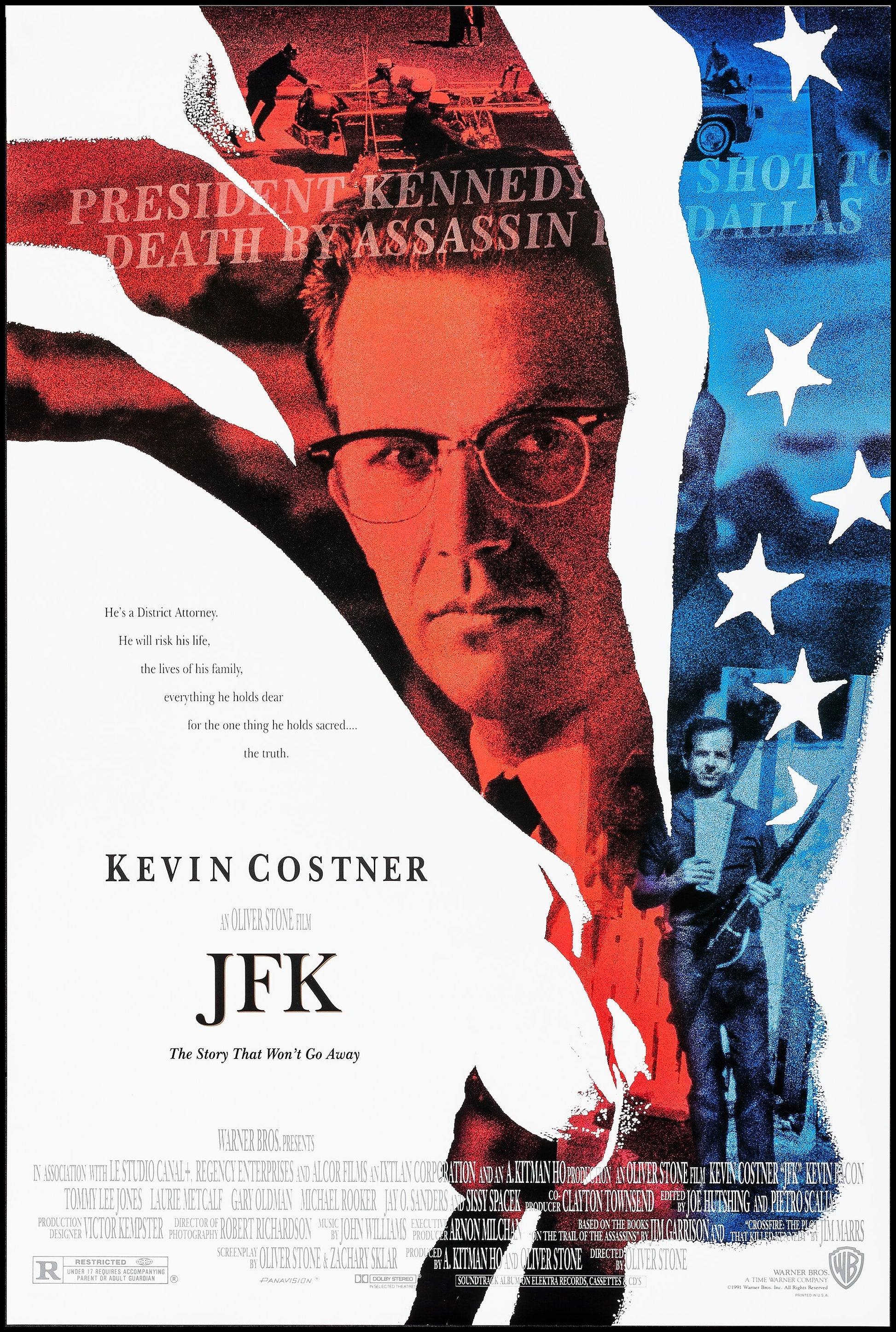 JFK (1991) – KEVIN COSTNER – FILM DE OLIVER STONE – THRILLER POLITIQUE – ASSASSINAT DE JOHN F. KENNEDY – AFFICHE CINÉMA – REPRODUCTION