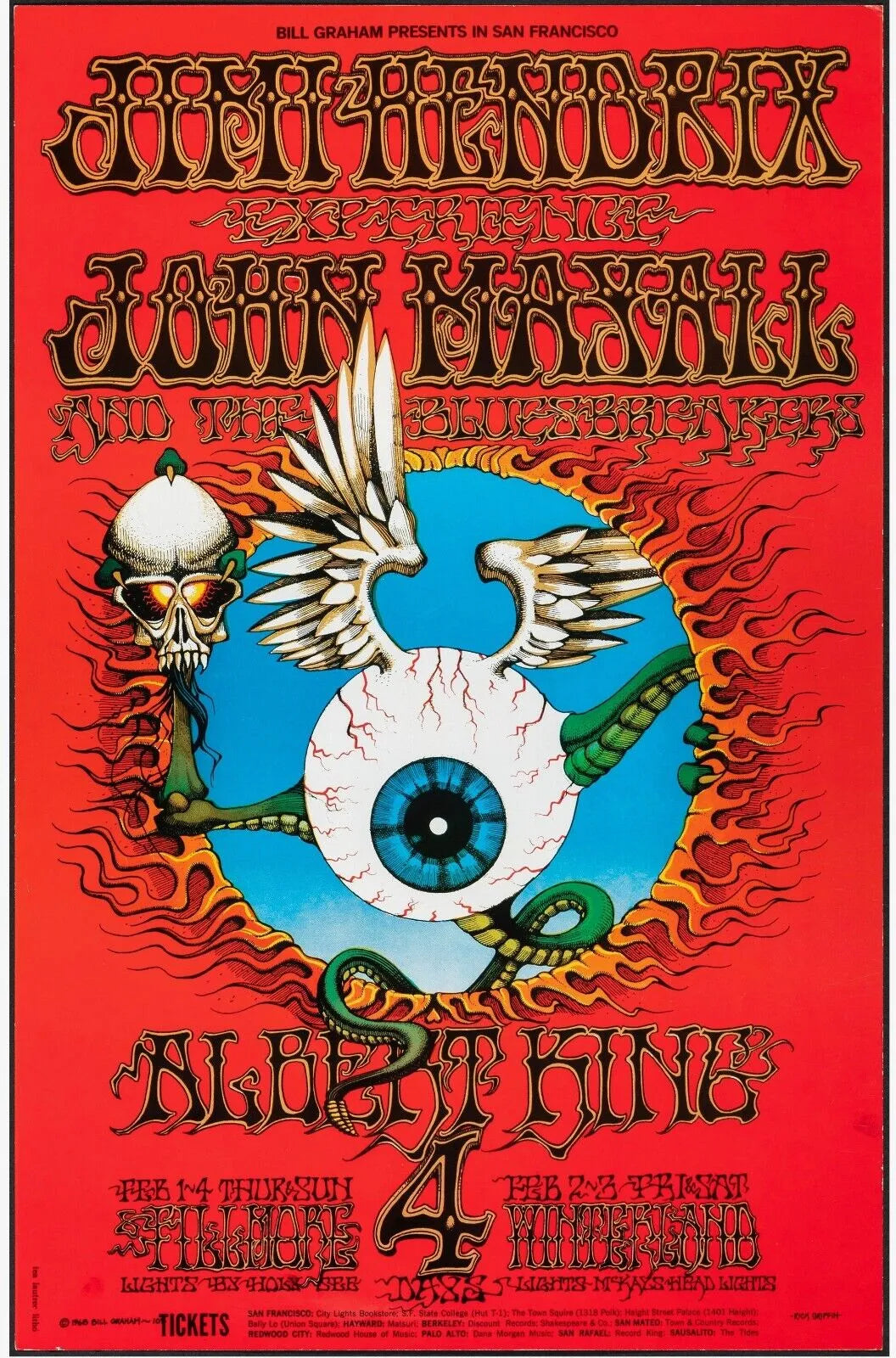 JIMI HENDRIX, BILL GRAHAM, 1968, REPRO AFFICHE MUSIQUE VINTAGE,HQ