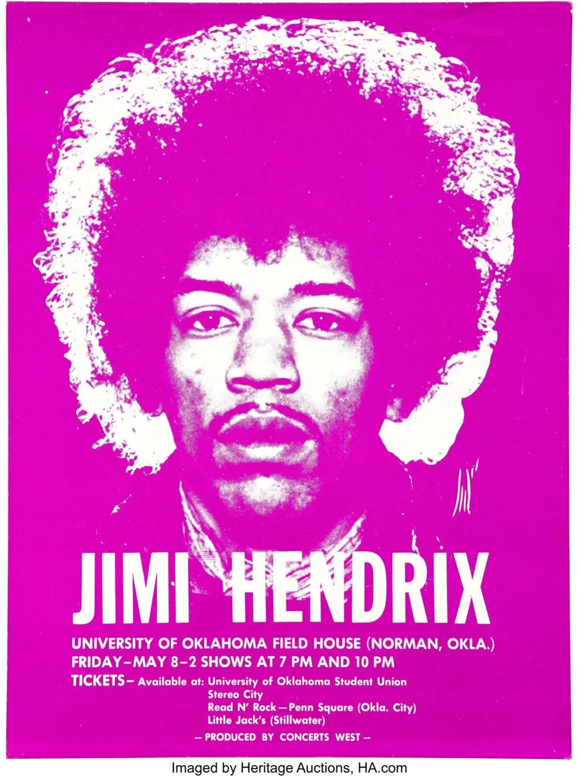 JIMI HENRIX, UNIVERSITY OKLAHOMA, AFFICHE REPRO MUSIQUE HQ