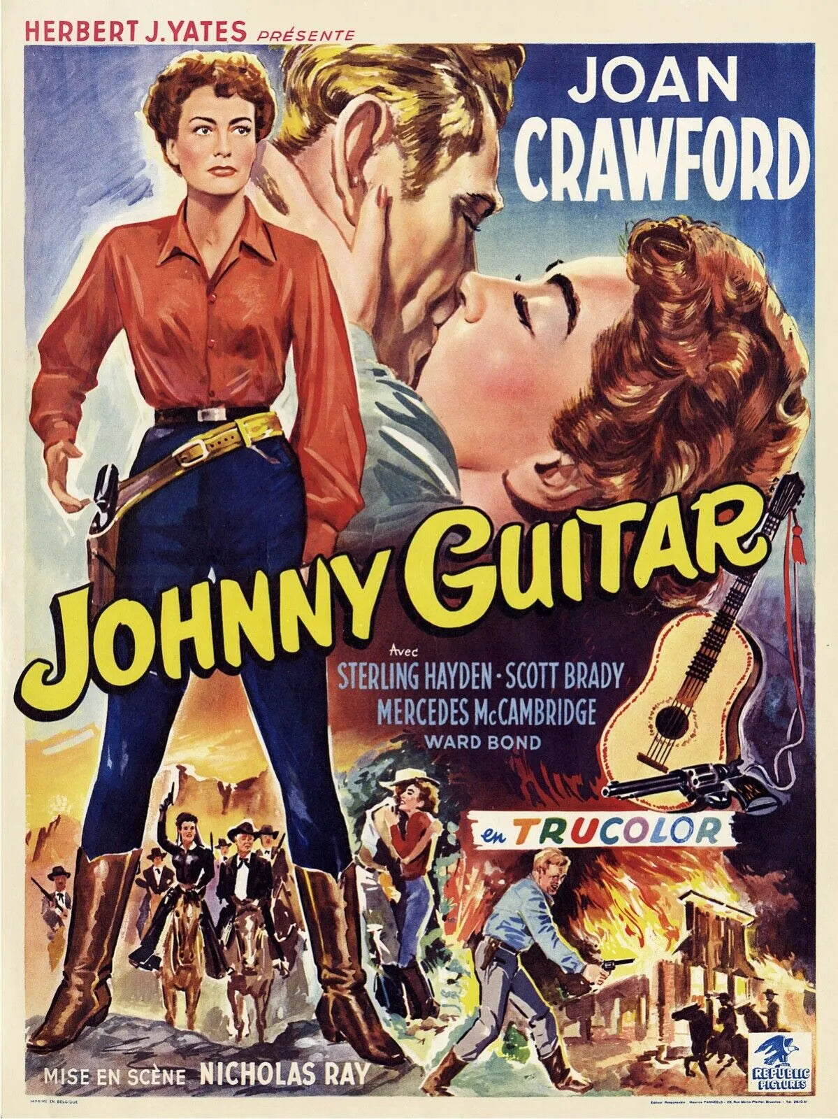 JOHNNY GUITAR, JOAN CRAWFORD, 1954, REPRO AFFICHE CINEMA