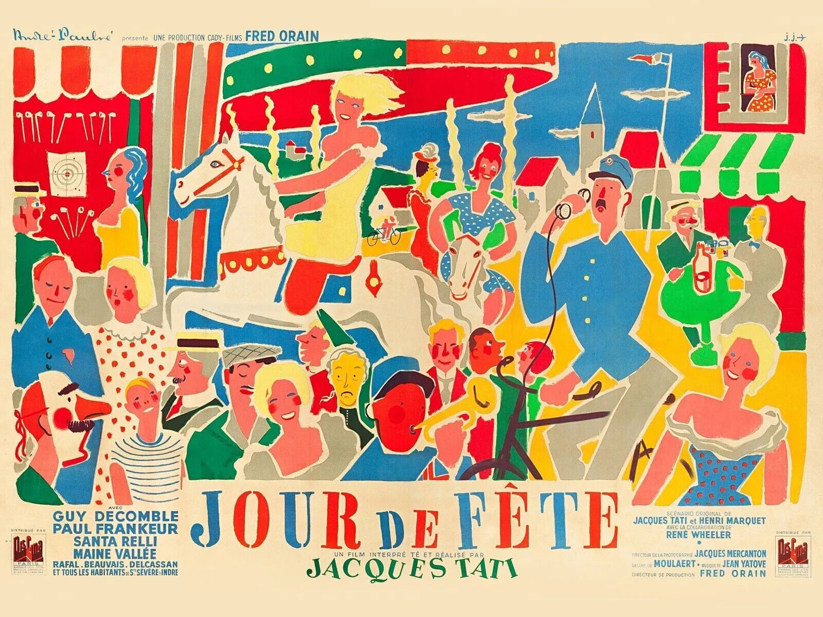 JOUR DE FÊTE, JACQUES TATI, 1949, REPRO AFFICHE CINÉMA VINTAGE HQ