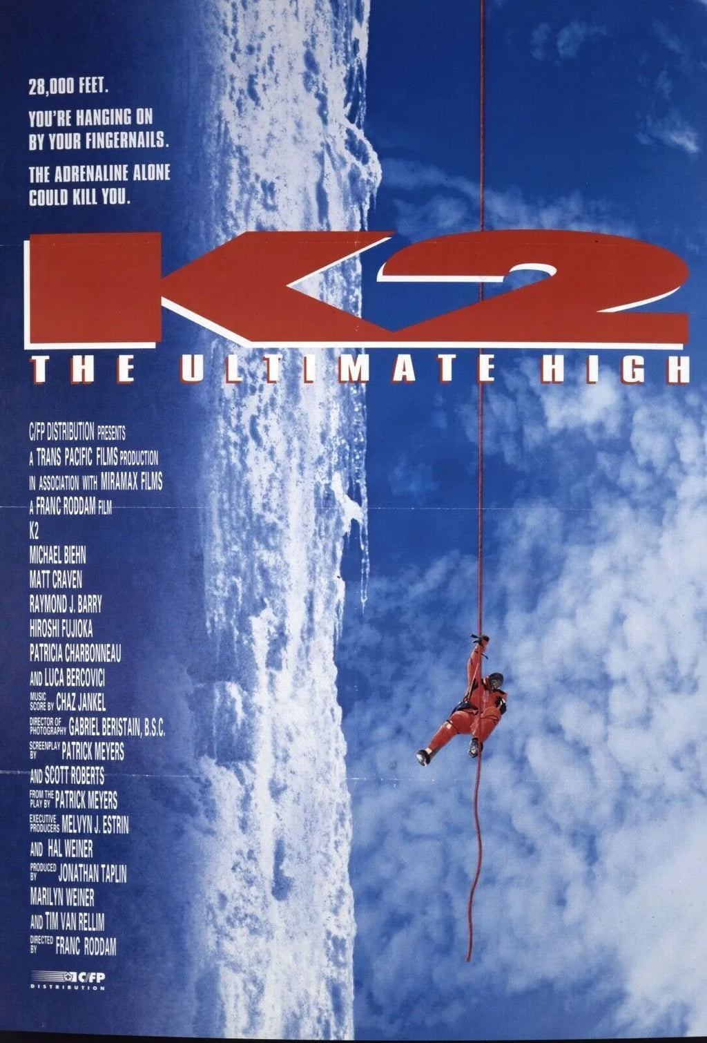 K2: THE ULTIMATE HIGH, MICHAEL BIEHN, 1991, REPRO MOVIE POSTER, VINTAGE, HQ
