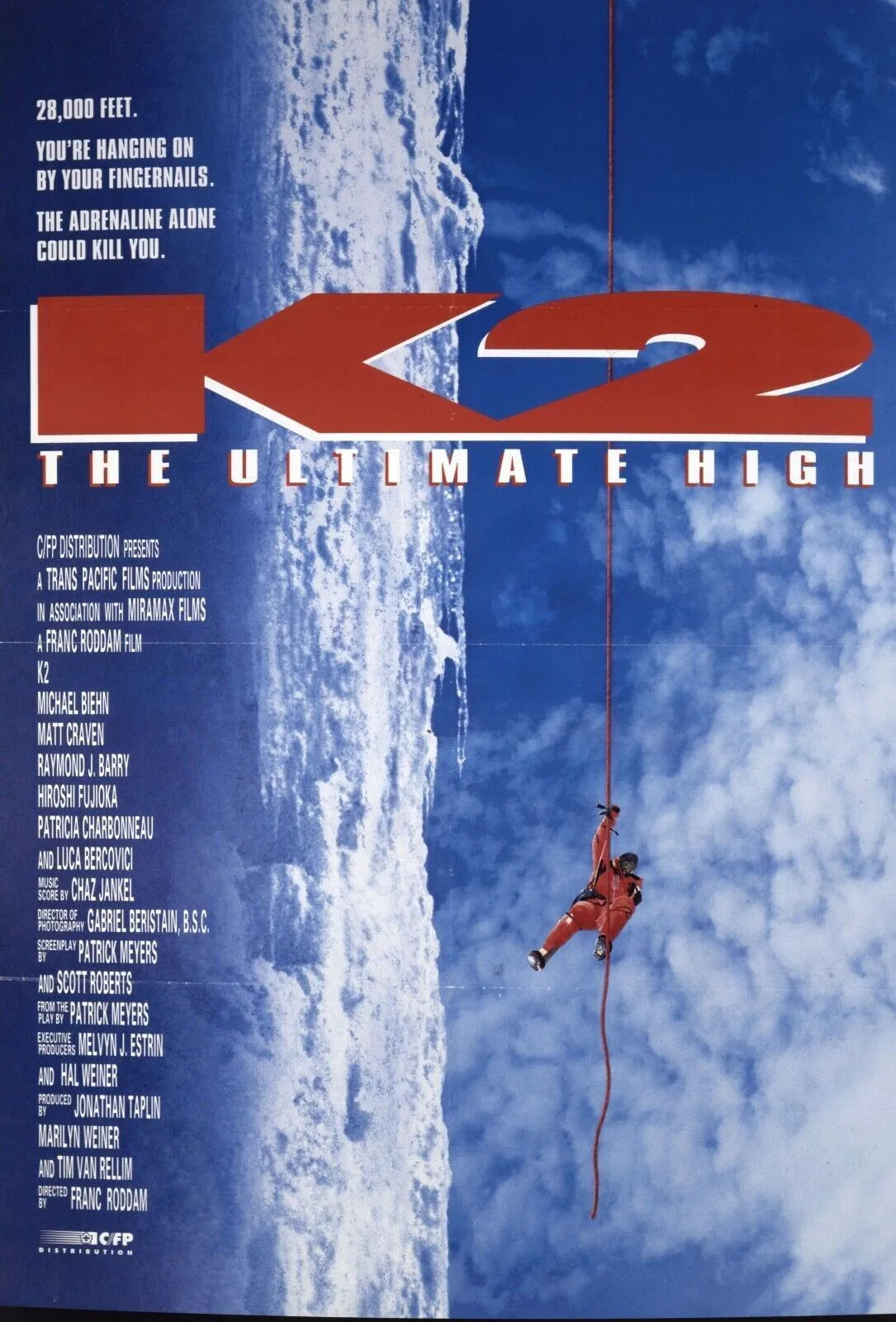 K2: THE ULTIMATE HIGH, MICHAEL BIEHN, 1991, REPRO MOVIE POSTER, VINTAGE, HQ