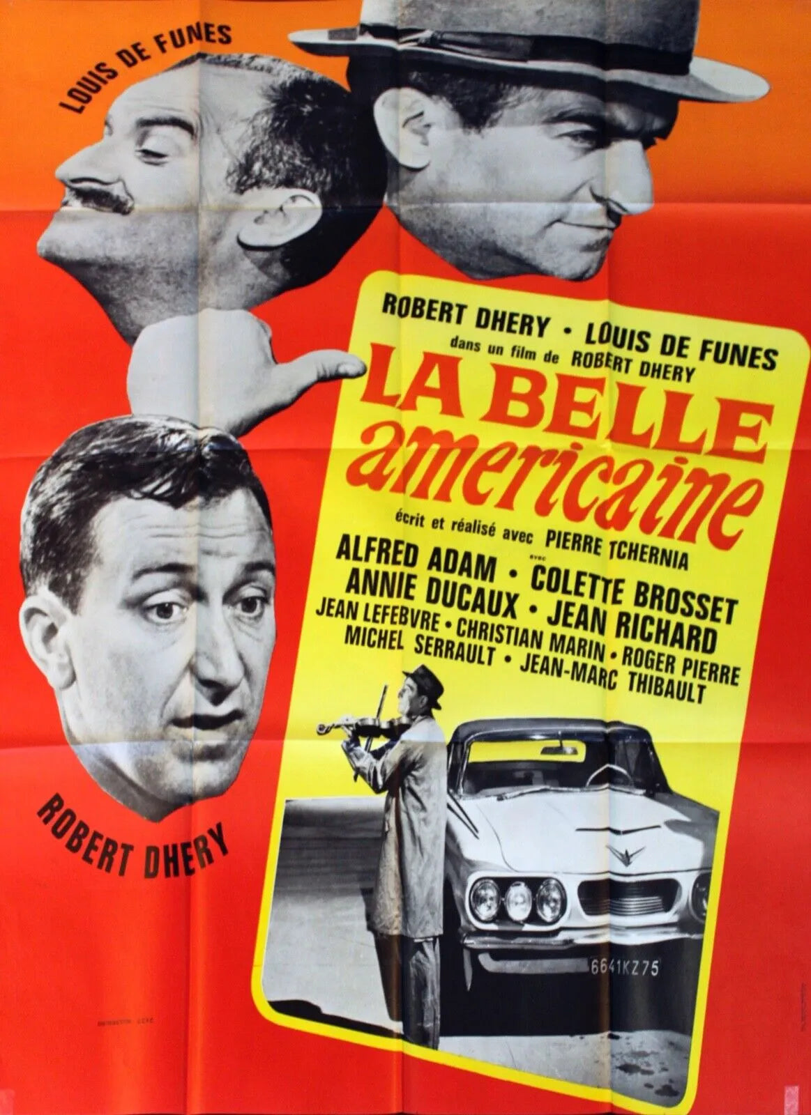 LA BELLE AMÉRICAINE, LOUIS DE FUNÈS, 1961, REPRO AFFICHE CINEMA, VINTAGE, HQ