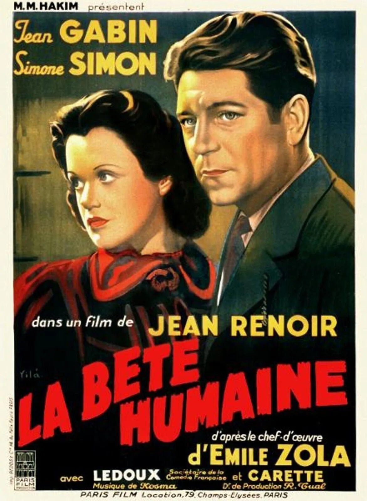 LA BÊTE HUMAINE, JEAN GABIN, 1938, REPRO MOVIE POSTER, VINTAGE, HQ