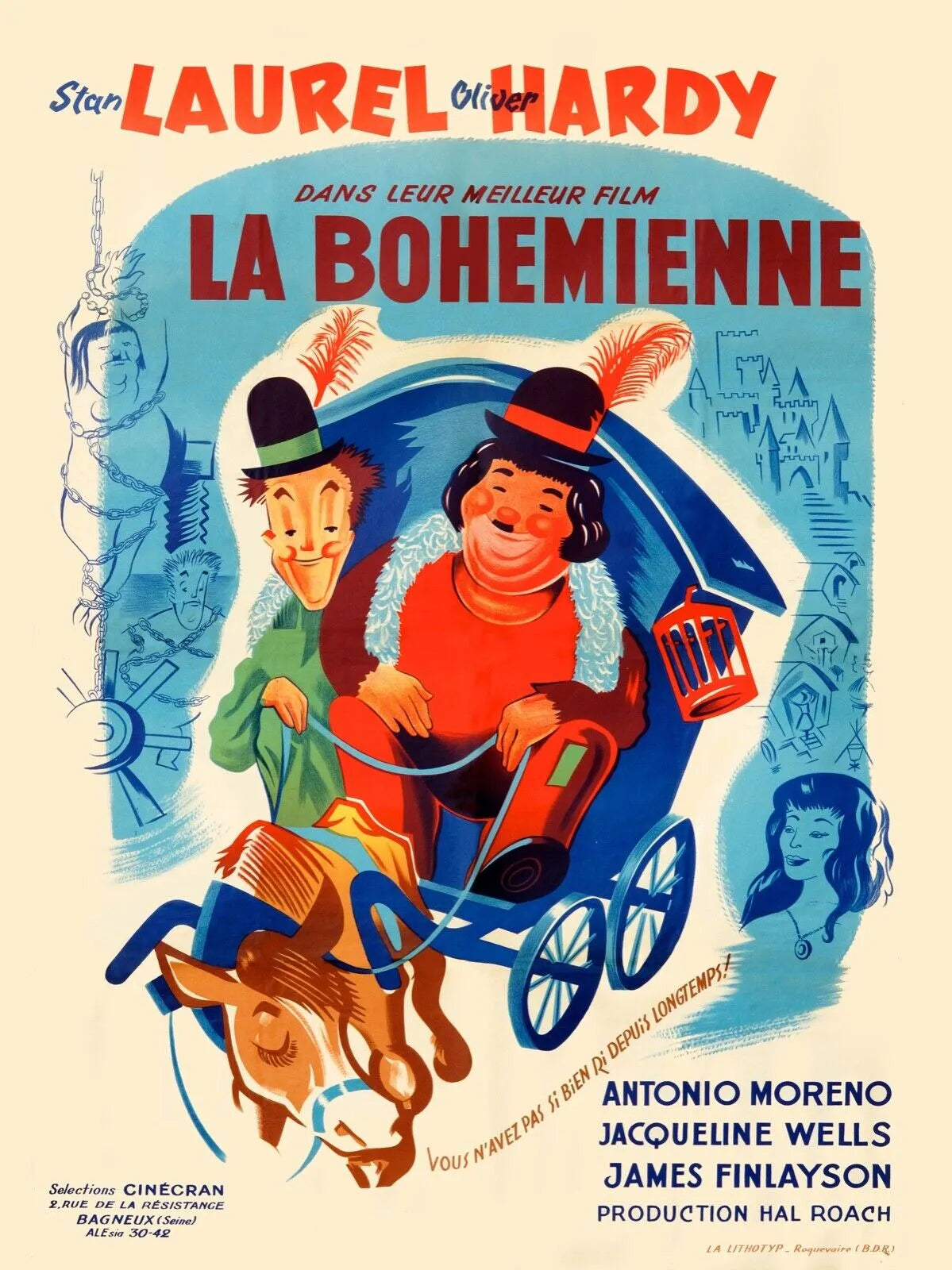 LA BOHÉMIENNE, LAUREL & HARDY, 1936, REPRO MOVIE POSTER, VINTAGE, HQ