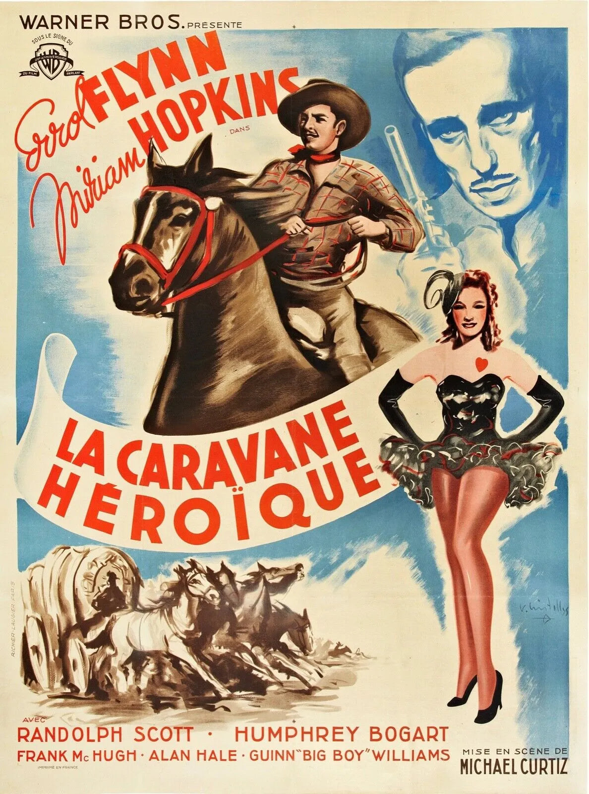 LA CARAVANE HEROIQUE, ERROL FLYNN, 1950, REPRO AFFICHE CINEMA VINTAGE HQ