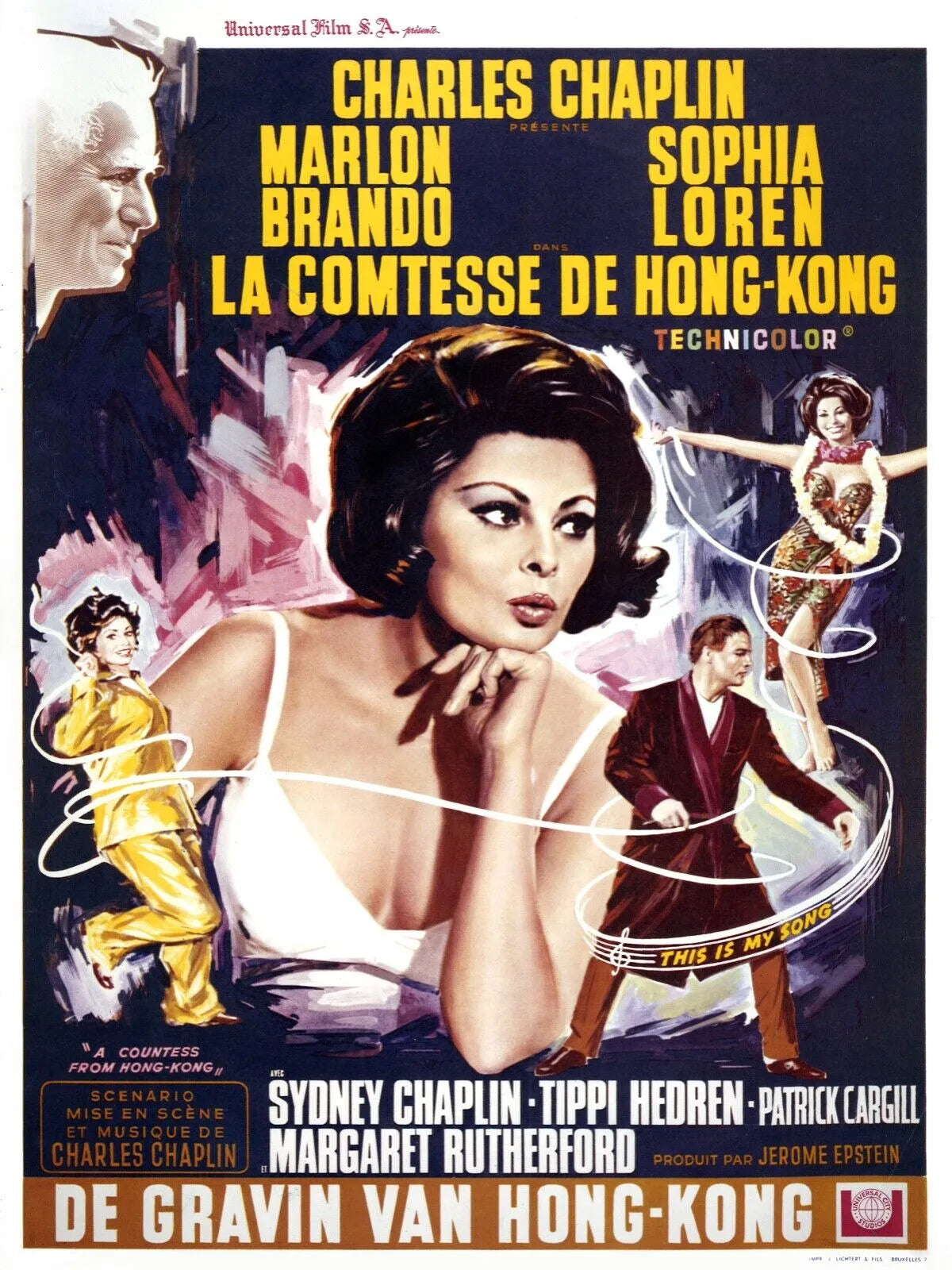 LA COMTESSE DE HING-KONG, CHARLES CHAPLIN, 1967, VINTAGE MOVIE POSTER HQ