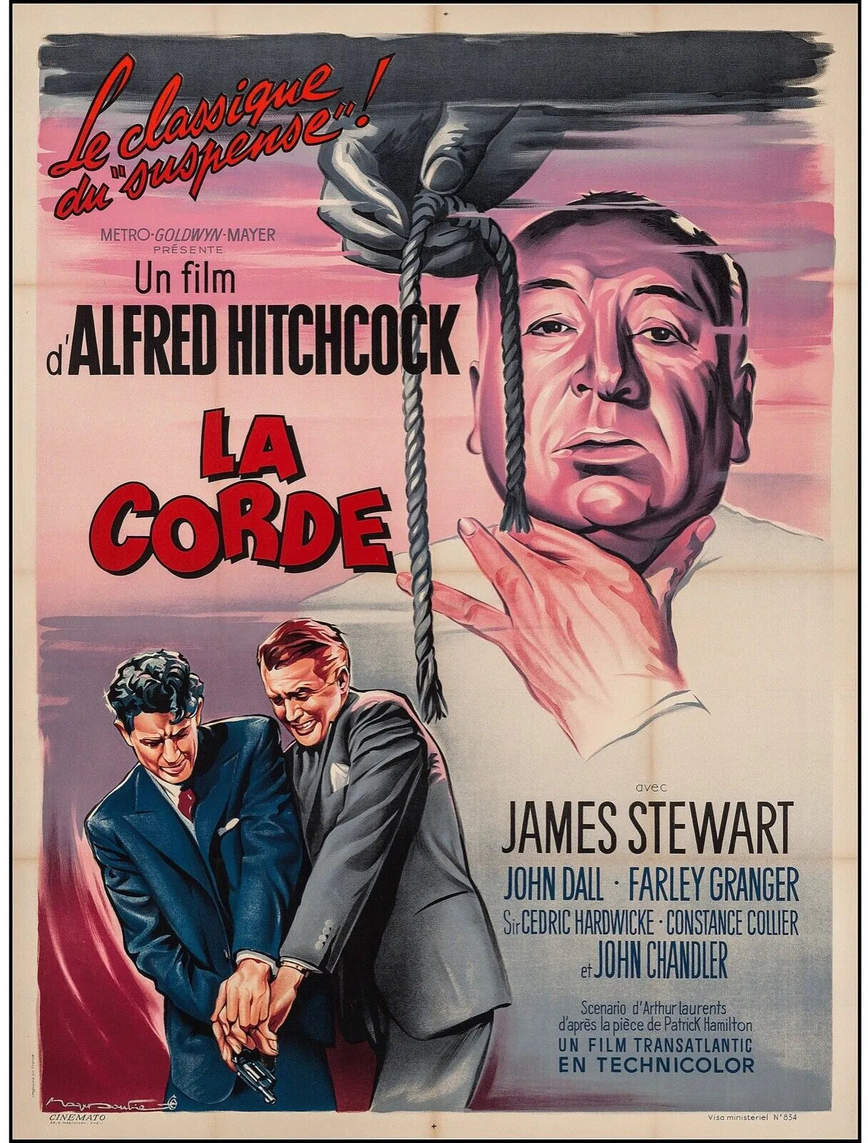 LA CORDE, JAMES STEWART, ALFRED HITCHCOCK, 1948, REPRO VINTAGE MOVIE POSTER, HQ