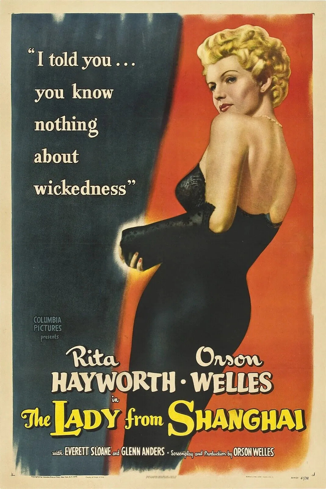 LA DAME DE SHANGHAÏ, THE LADY FROM SHANGHAÏ, RITA HAYWORTH, 1947, AFFICHE CINEMA, HQA VINTAGE,