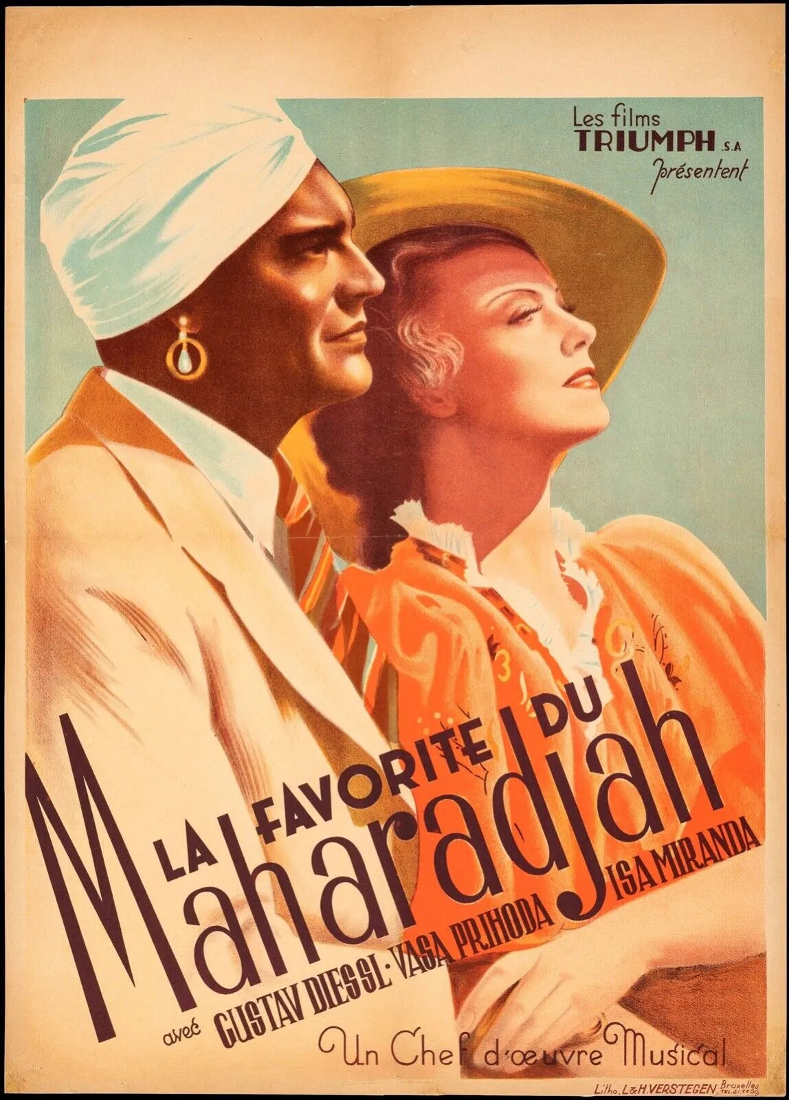 LA FAVORITE DU MAHARADJAH, GUSTAV DIESSL, 1936, REPRO AFFICHE CINEMA VINTAGE, HQ