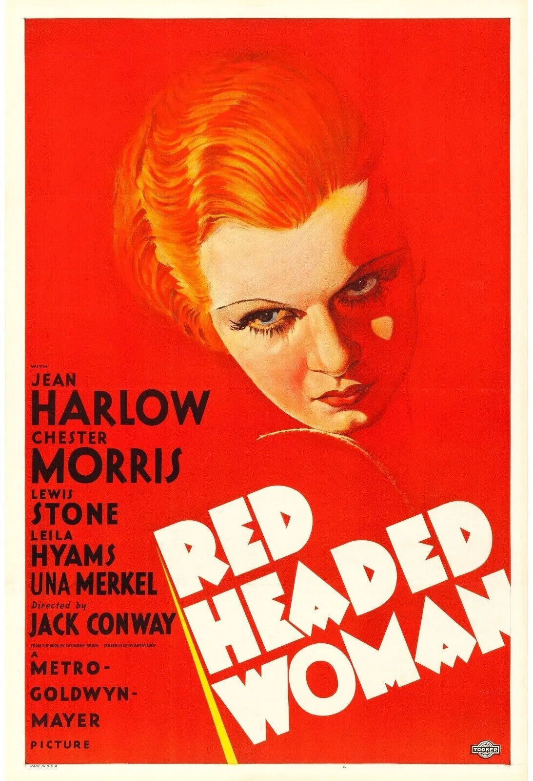 LA FEMME AUX CHEVEUX ROUGES, JEAN HARLOW, 1932, REPRO AFFICHE CINÉMA VINTAGE, HQ