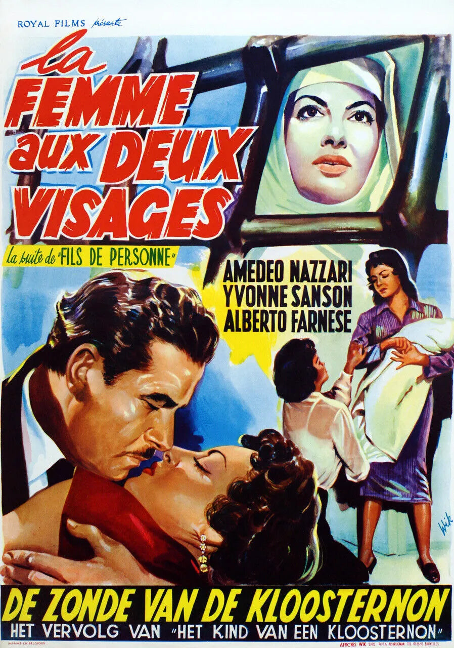LA FEMME AUX DEUX VISAGES, YVONNE SANSON, 1955, REPRO AFFICHE CINEMA VINTAGE, HQ