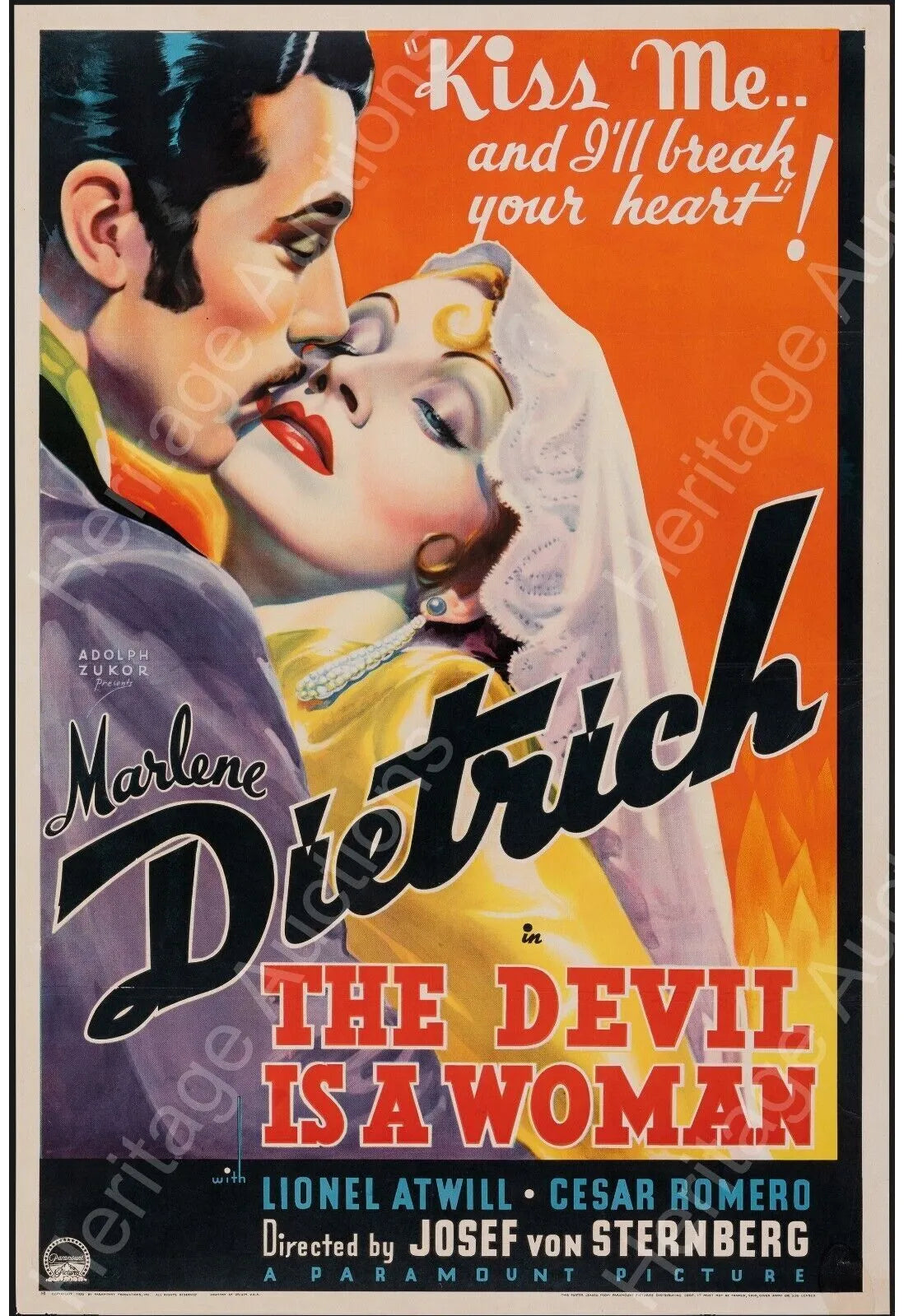 LA FEMME ET LE PANTIN, MARLENE DIETRICH, 1935, repro affiche de cinema, VINTAGE, HQ