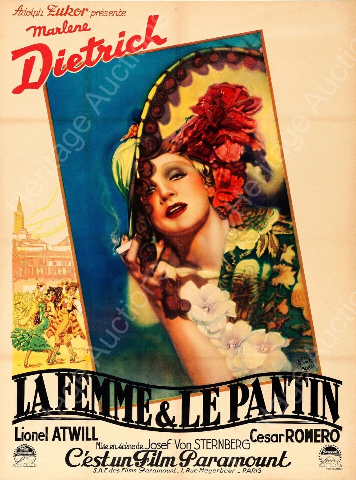 LA FEMME ET LE PANTIN, MARLENE DIETRICH, 1935, repro affiche de cinema, VINTAGE, HQ