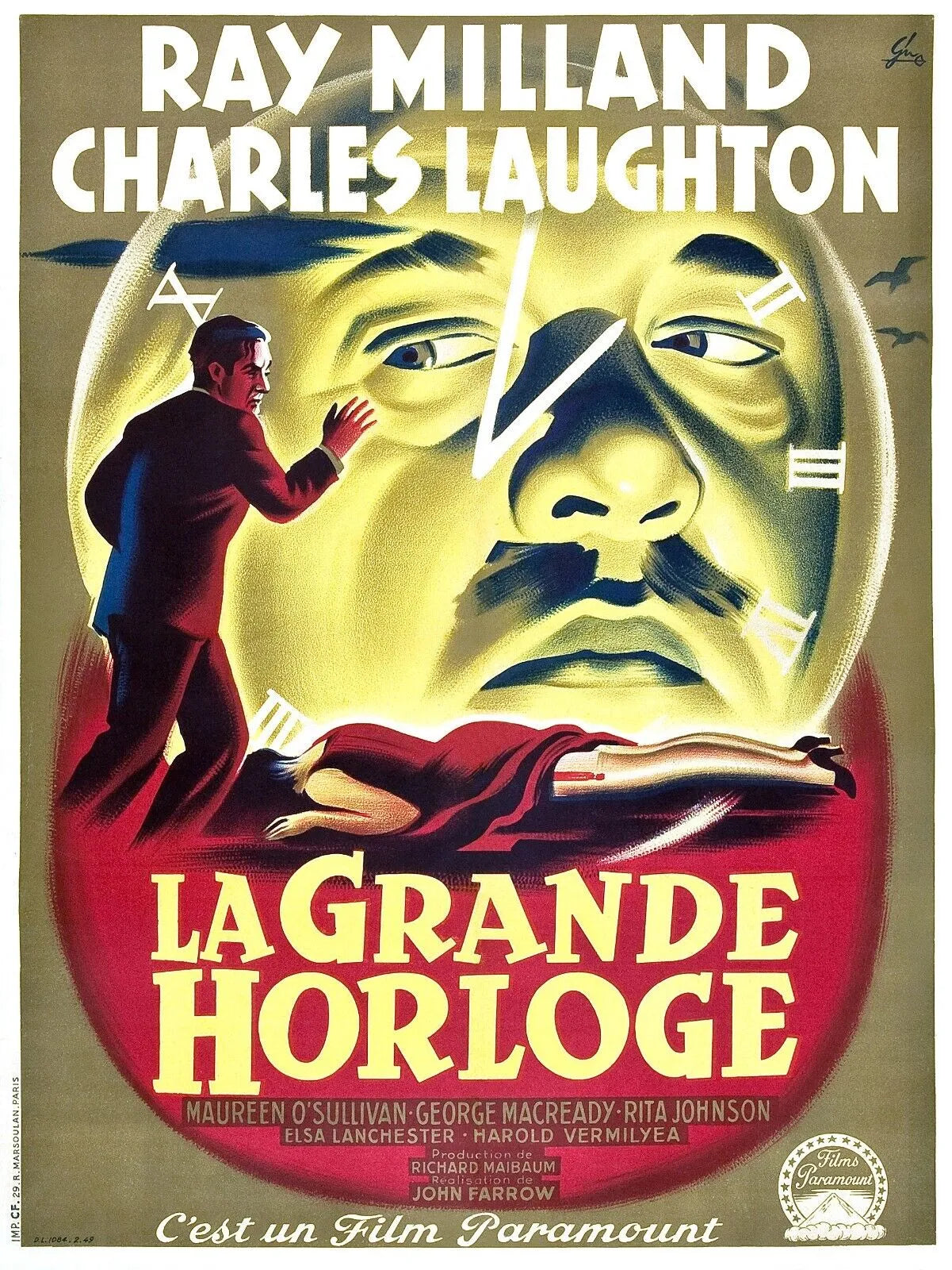 LA GRANDE HORLOGE, RAY MILLAND, 1947, REPRO AFFICHE CINEMA VINTAGE, HQ
