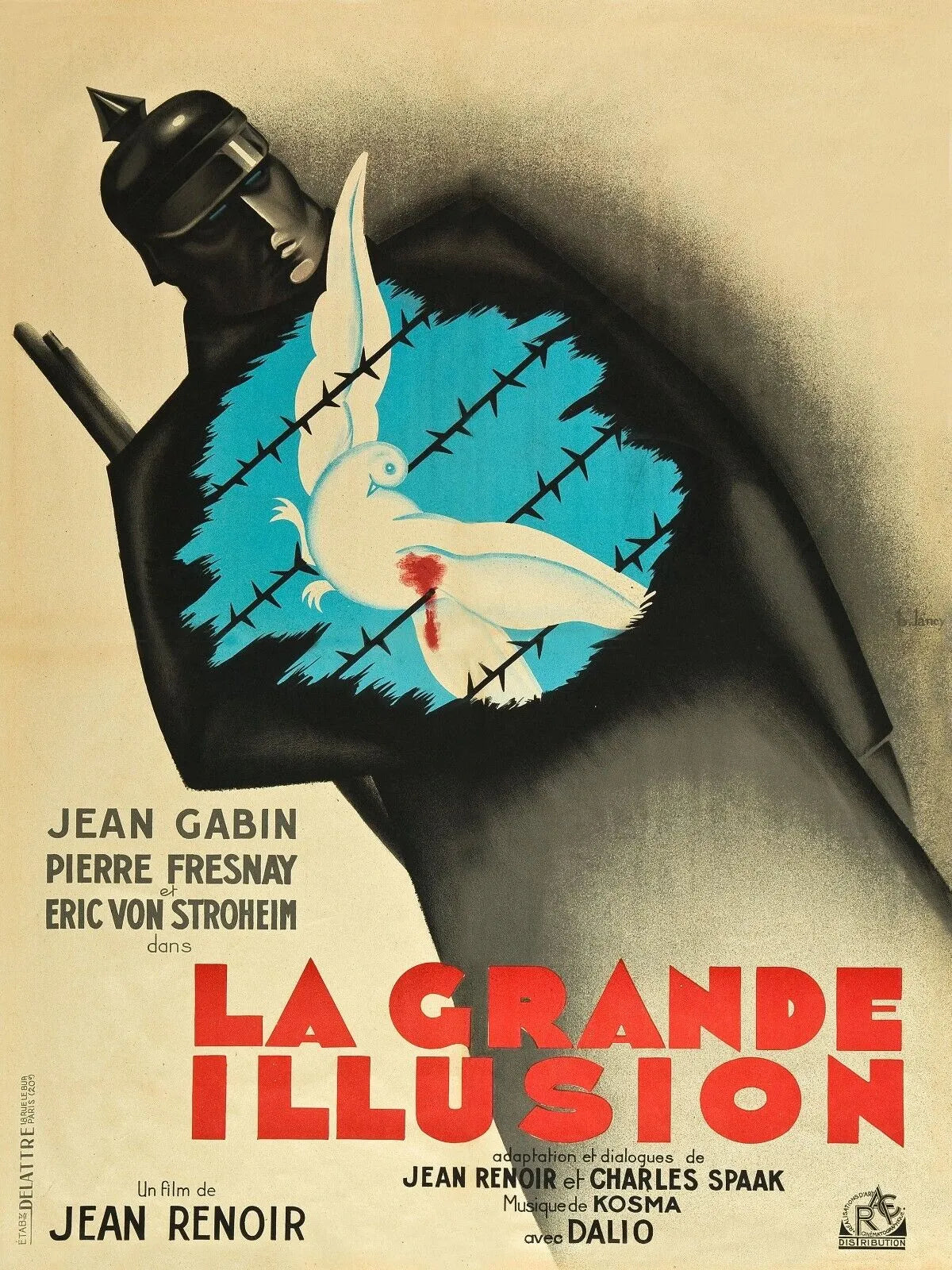 LA GRANDE ILLUSION, JEAN GABIN, 1937, repro affiche de cinéma, VINTAGE, HQ
