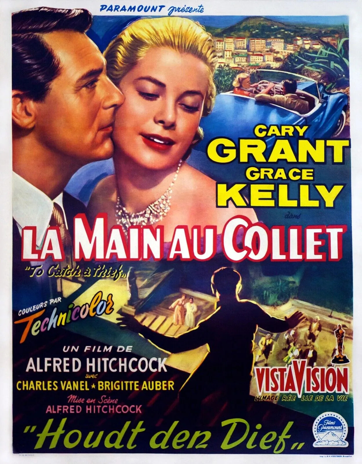 LA MAIN AU COLLET, GARY GRANT, 1955, REPRO AFFICHE CINEMA VINTAGE, HQ