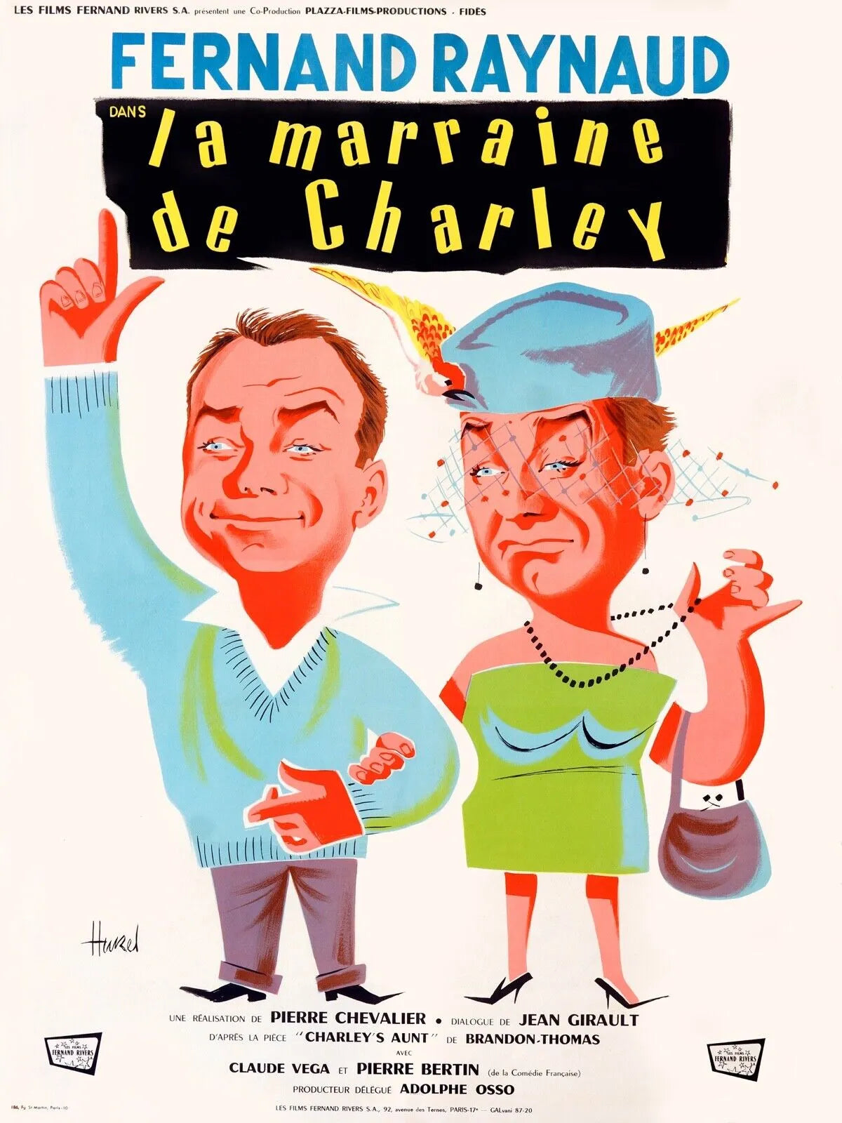 LA MARRAINE DE CHARLEY, FERNAND RAYNAUD, 1959, REPRO AFFICHE CINEMA VINTAGE, HQ