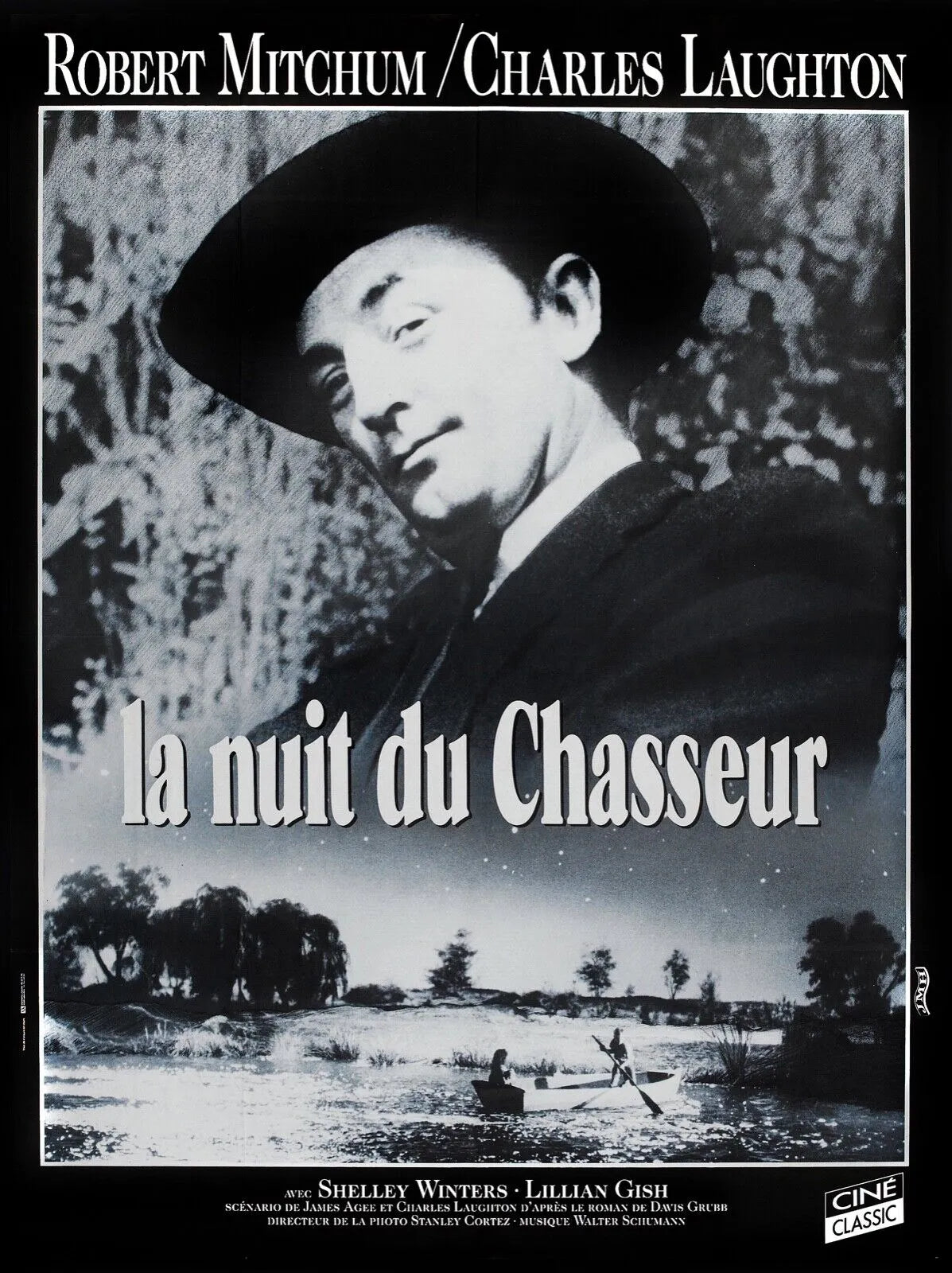LA NUIT DU CHASSEUR, ROBERT MITCHUM, 1955, REPRO AFFICHE CINEMA VINTAGE, HQ