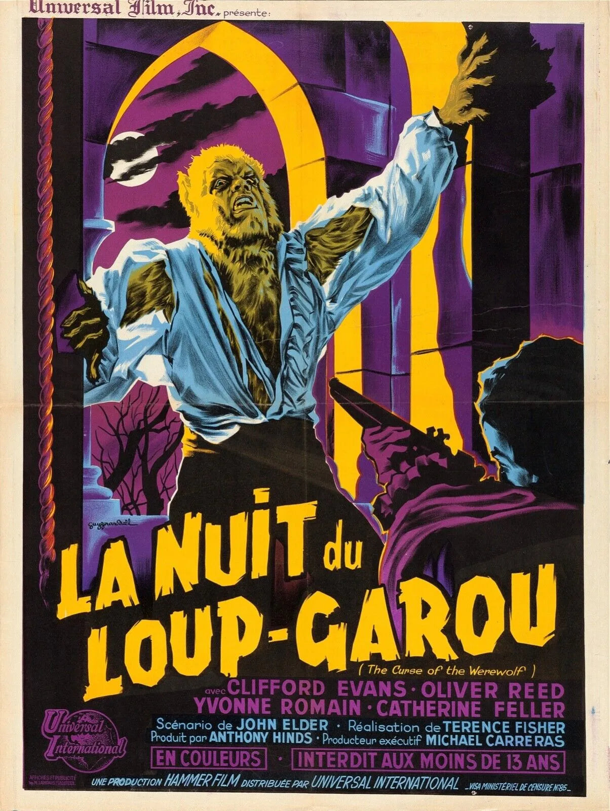 LA NUIT DU LOUP-GAROU, OLIVER REED, 1961, REPRO AFFICHE CINÉMA VINTAGE, HQ