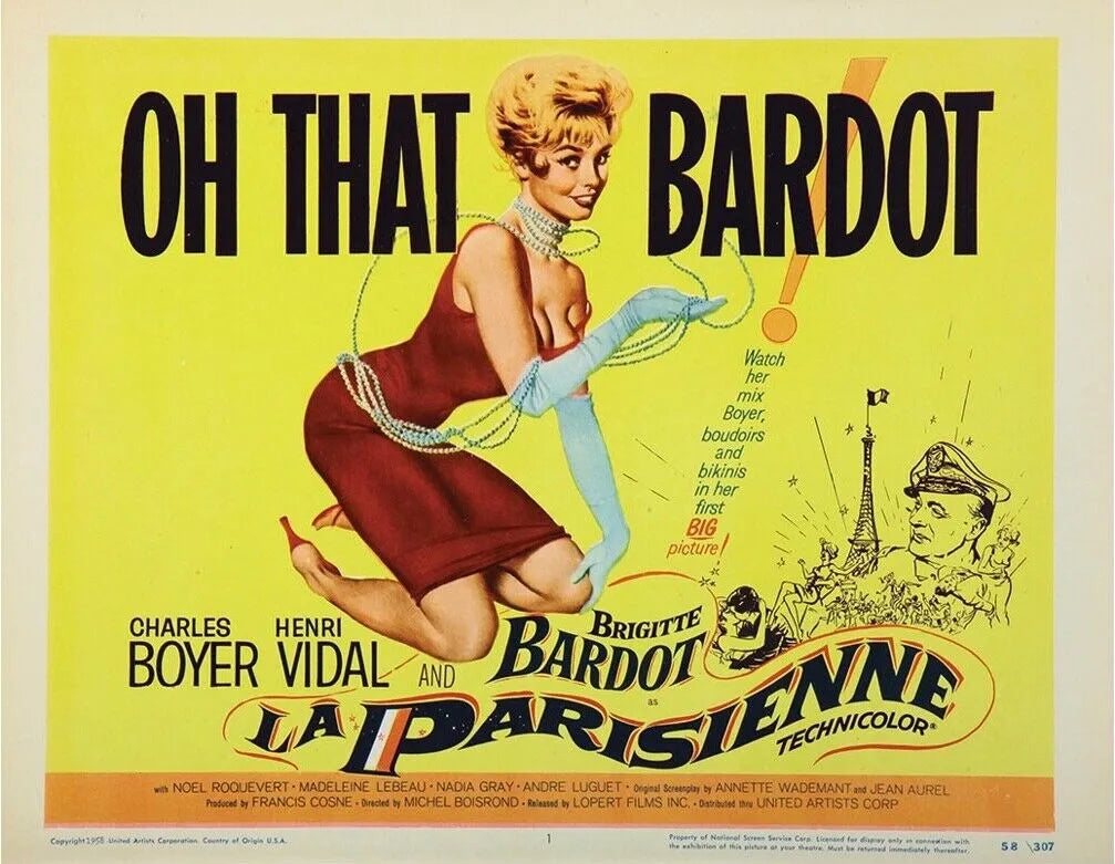 LA PARISIENNE, BRIGITTE BARDOT, 1957, REPRO AFFICHE DE CINÉMA VINTAGE, HQ