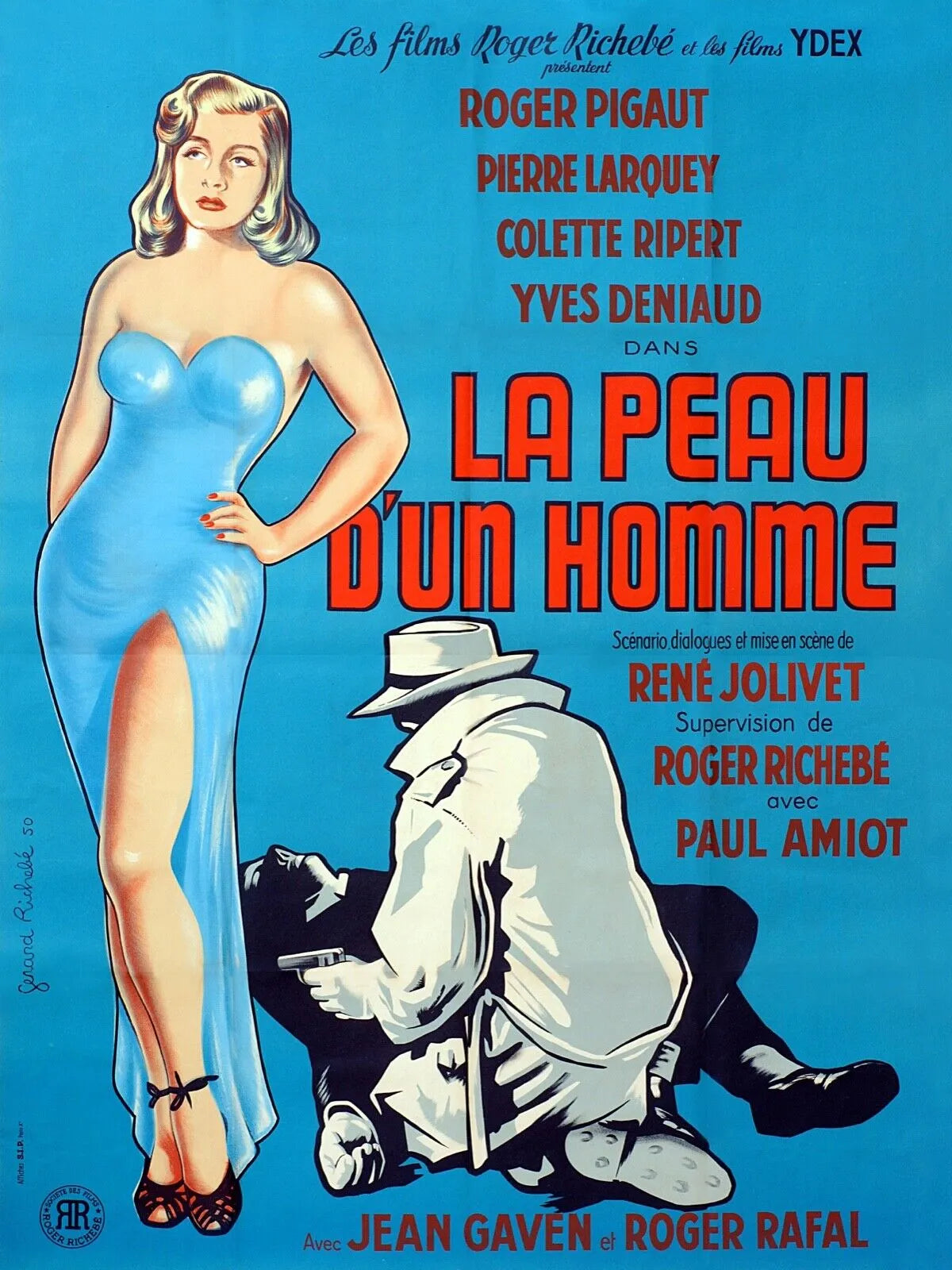 THE SKIN OF A MAN, ROGER PIGAUT, 1951, vintage cinema poster reproduction, HQ