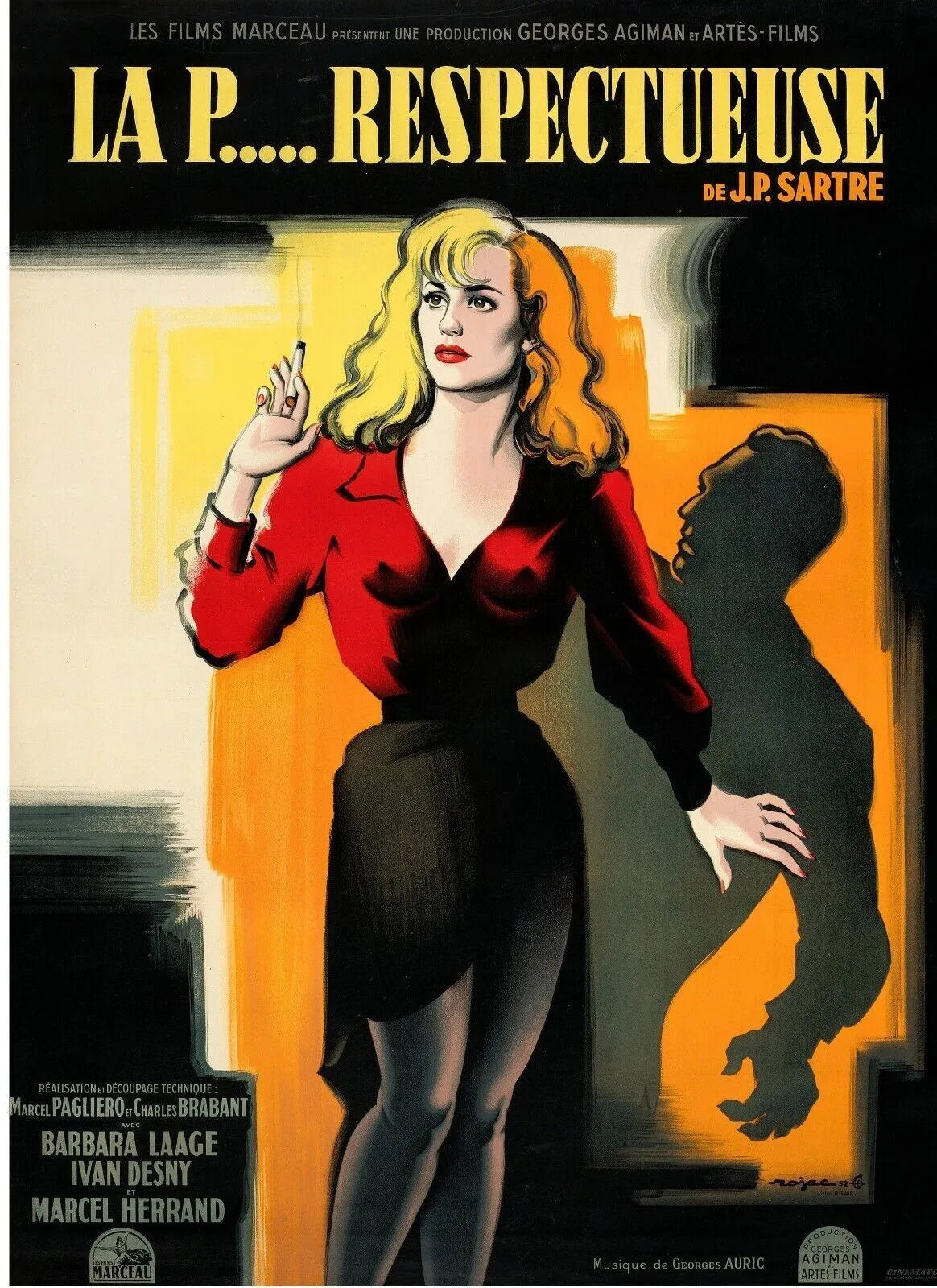 LA PUTAIN RESPECTUEUSE, BARBARA LAAGE, 1946, repro affiche cinéma, VINTAGE, HQ