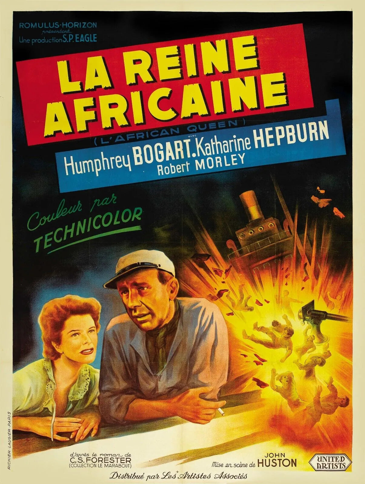 LA REINE AFRICAINE, HUMPHREY BOGART, 1951, Repro affiche cinéma, VINTAGE, HQ