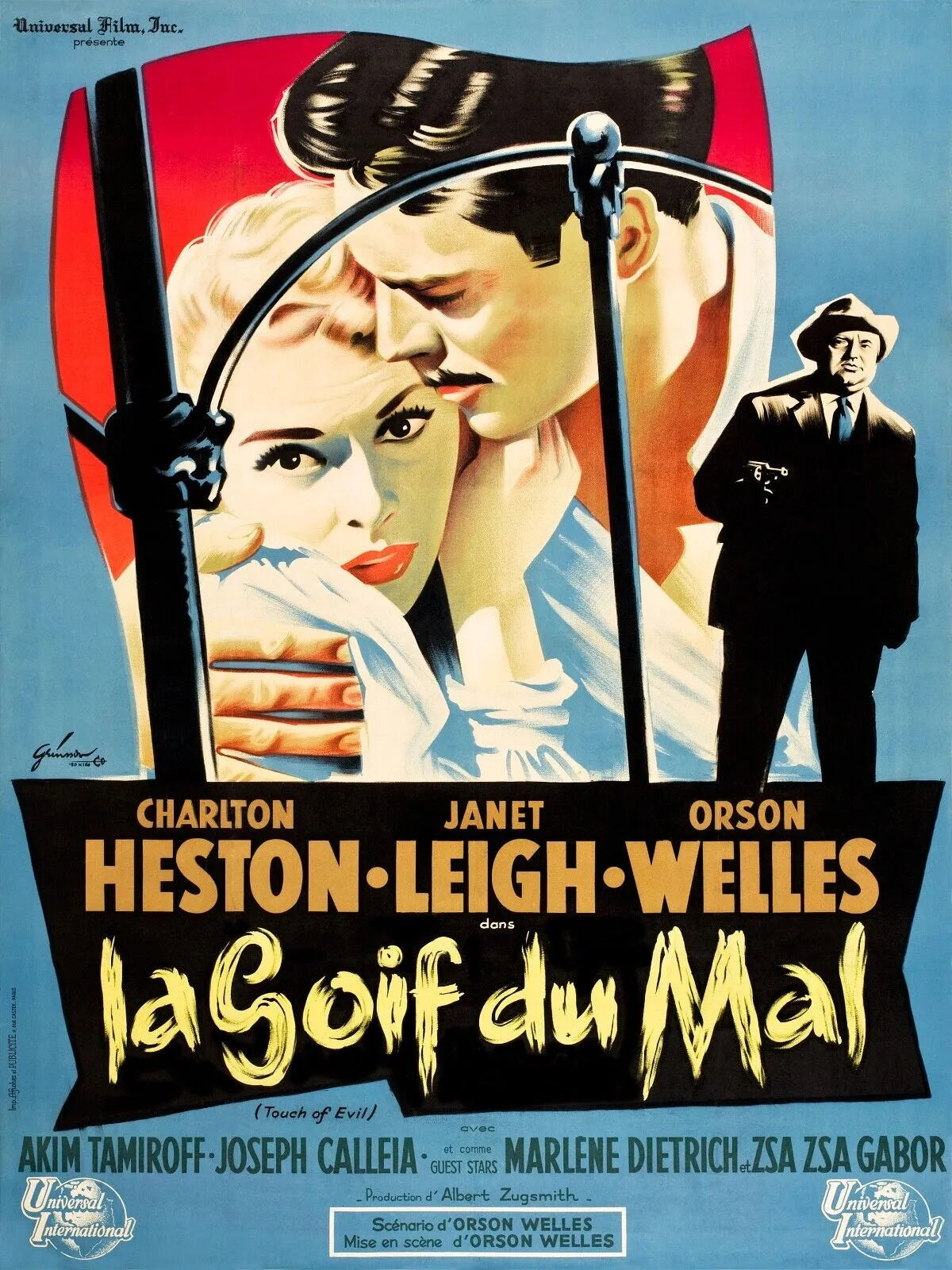 LA SOIF DU MAL, CHARLTON HESTON, 1958, REPRO AFFICHE CINEMA VINTAGE, HQ
