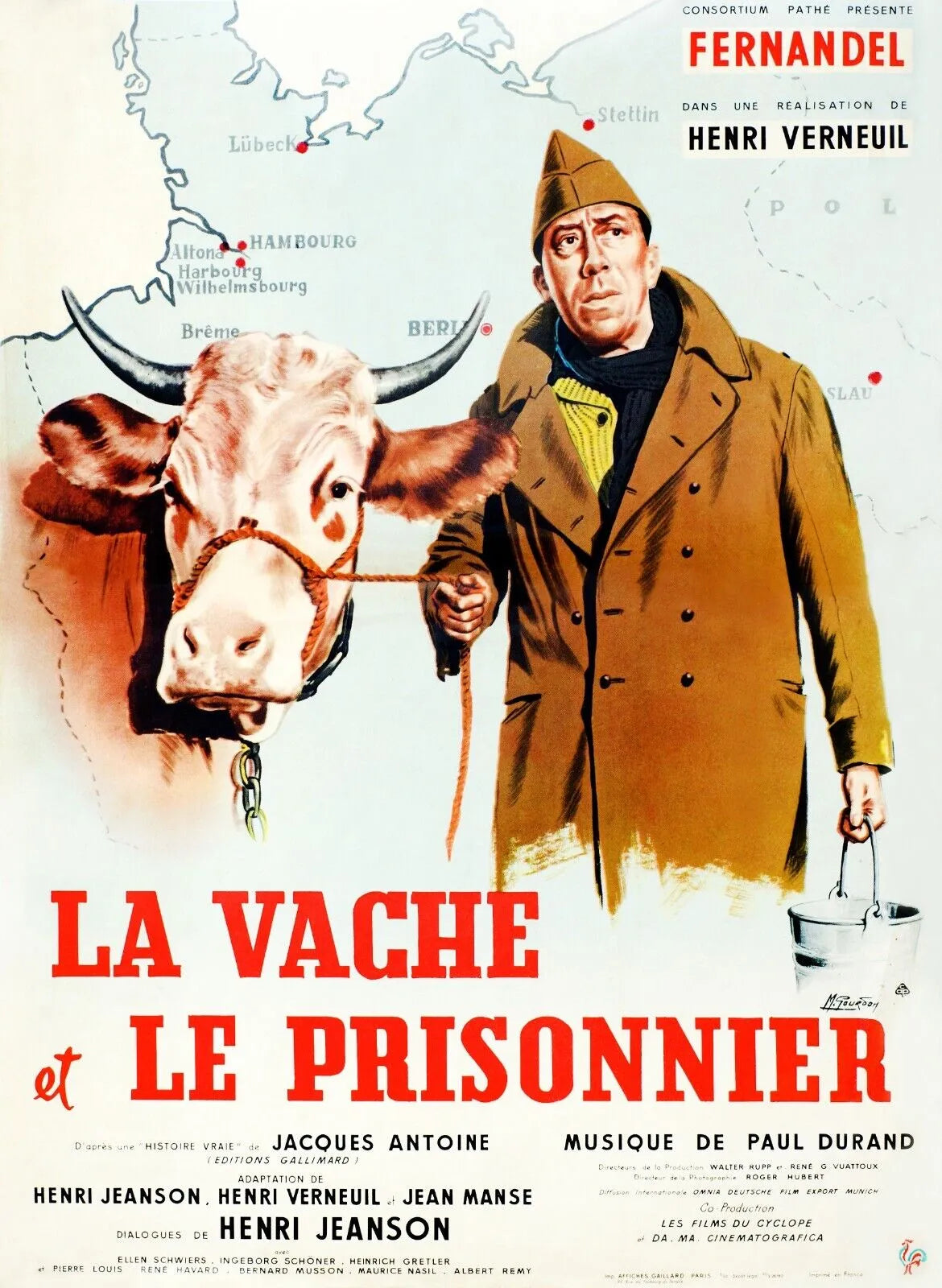 LA VACHE ET LE PRISONNIER, FERNANDEL, 1959, REPRO AFFICHE DE CINEMA VINTAGE, HQ