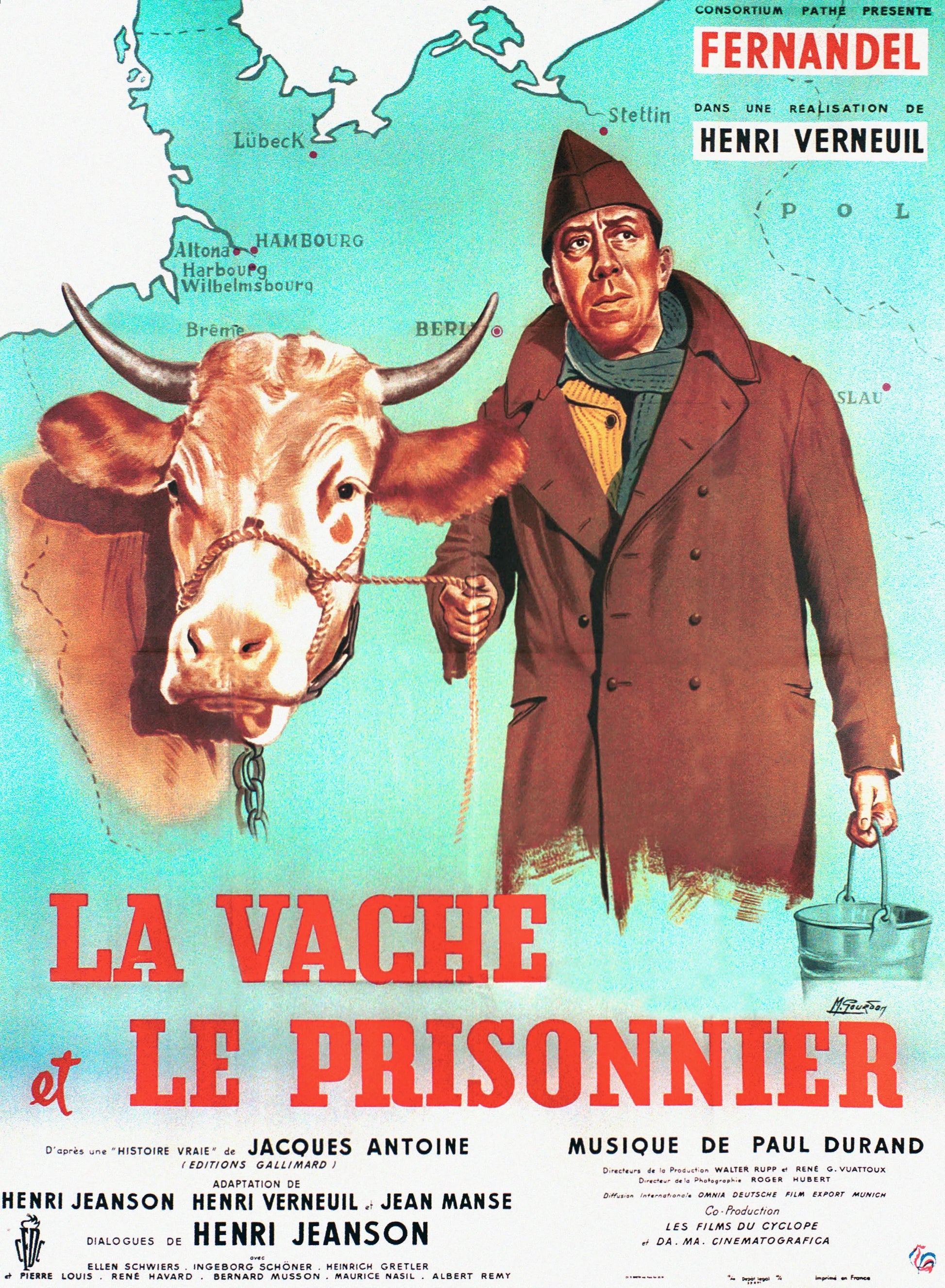 LA VACHE ET LE PRISONNIER, FERNANDEL, 1959, REPRO MOVIE POSTER, VINTAGE, HQ