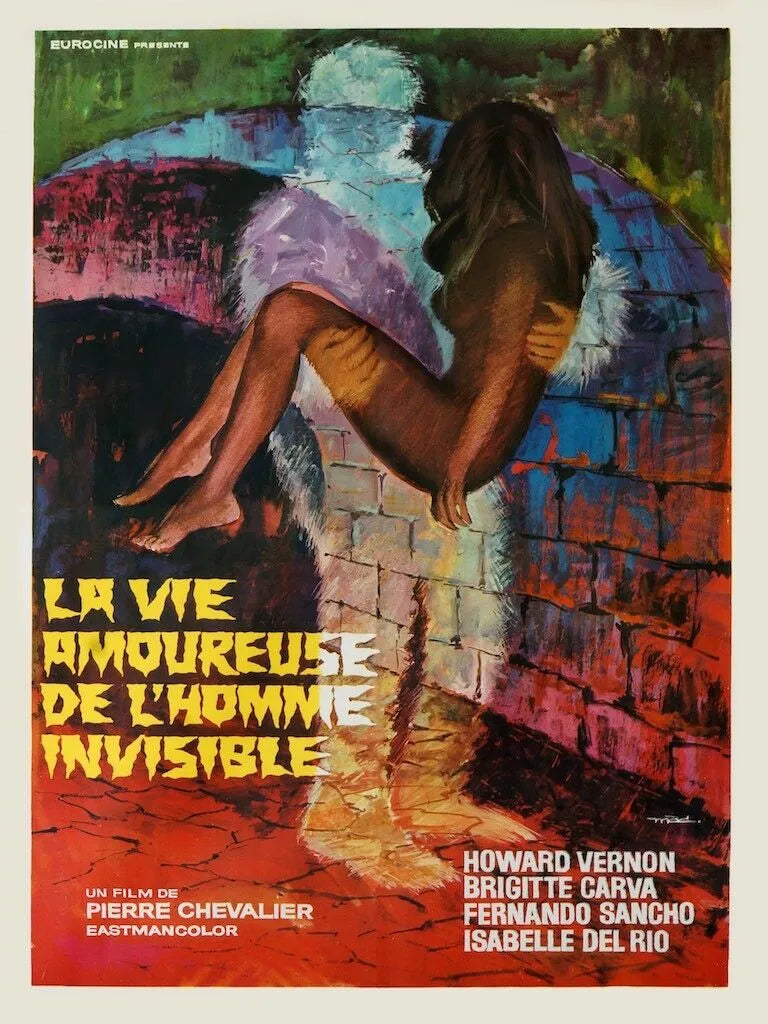 LA VIE AMOUREUSE DE L’HOMME INVISIBLE, HOWARD VERNON, 1971, REPRO AFFICHE CINÉMA VINTAGE, HQ