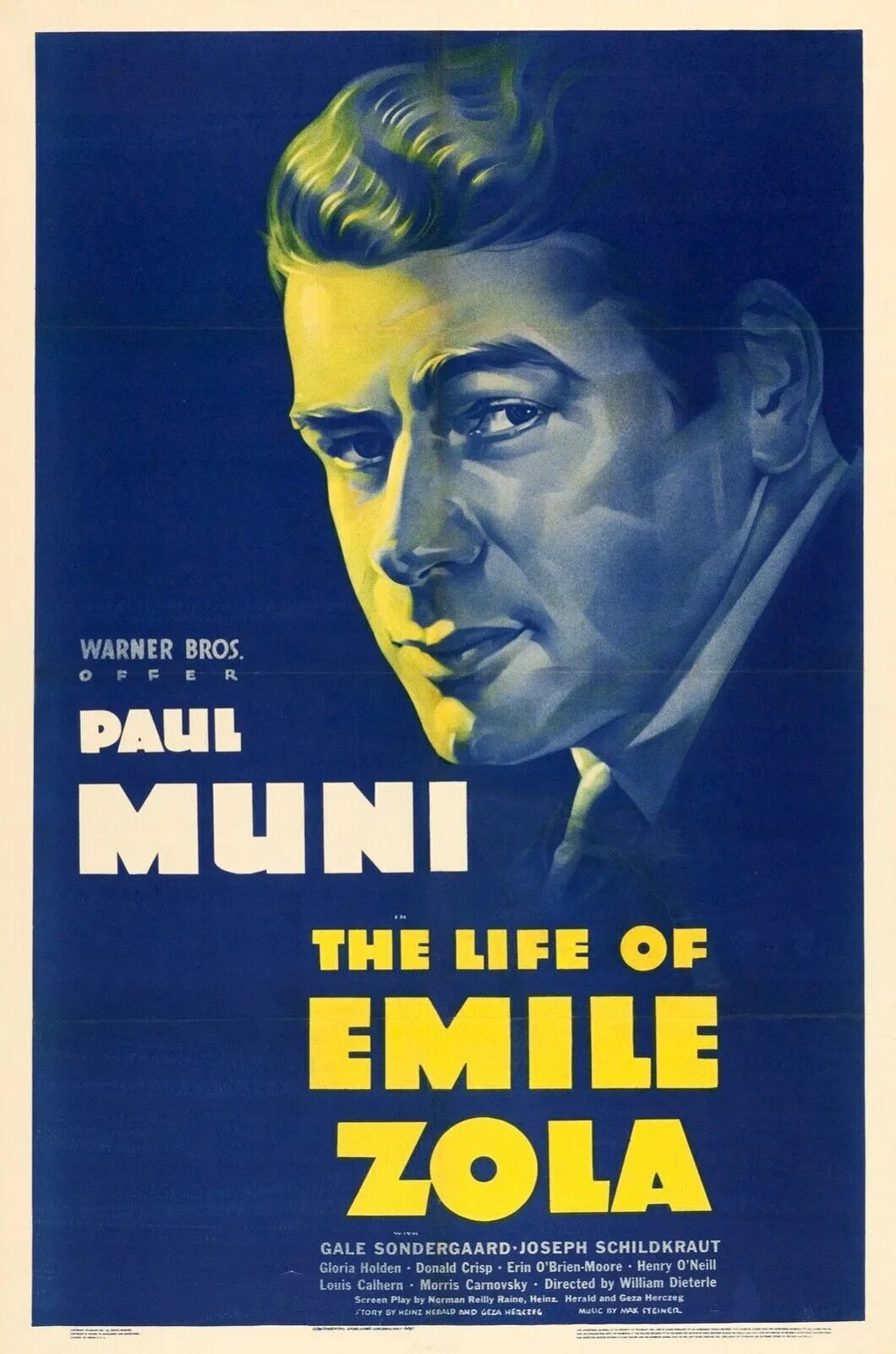 LA VIE D'ÉMILE ZOLA, PAUL MUNI, WILLIAM DIETERLE, 1937, REPRO AFFICHE CINEMA VINTAGE, HQ