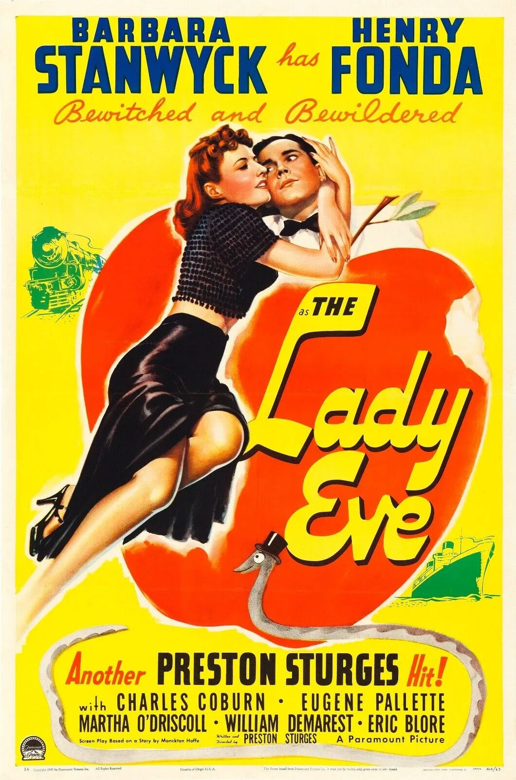 LADY EVE, BARBARA STANWYCK, HENRY FONDA, 1941, Repro affiche de cinema, HQ vintage