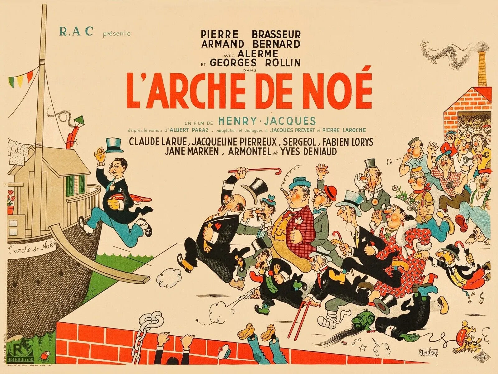 L’ARCHE DE NOÉ, PIERRE BRASSEUR, REPRO MOVIE POSTER, VINTAGE, HQ